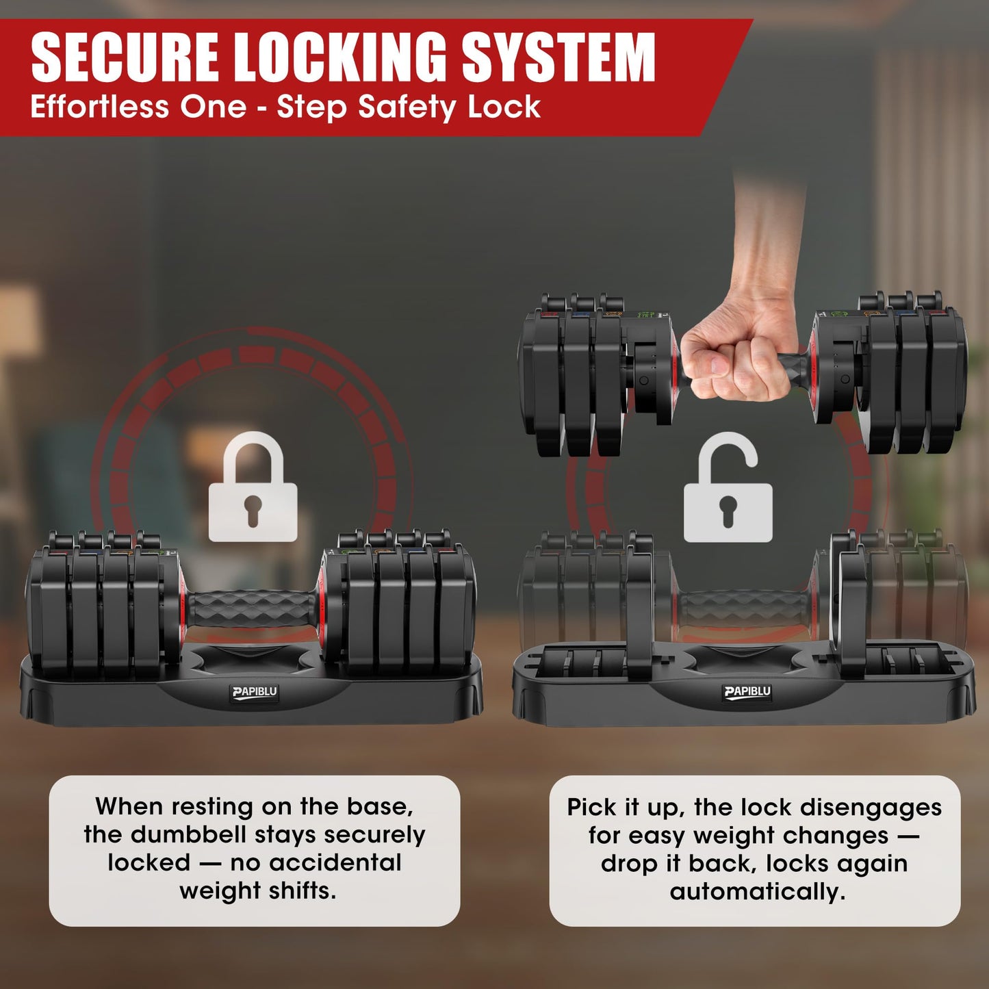PAPIBLU Adjustable Dumbbells Set of 2, 25LBS Adjustable Weight Dumbbells Set, 5 in 1 Free Weights with Anti-Slip Handle for Home Gym, Full-Body Strength Training (Men & Women) - Pair