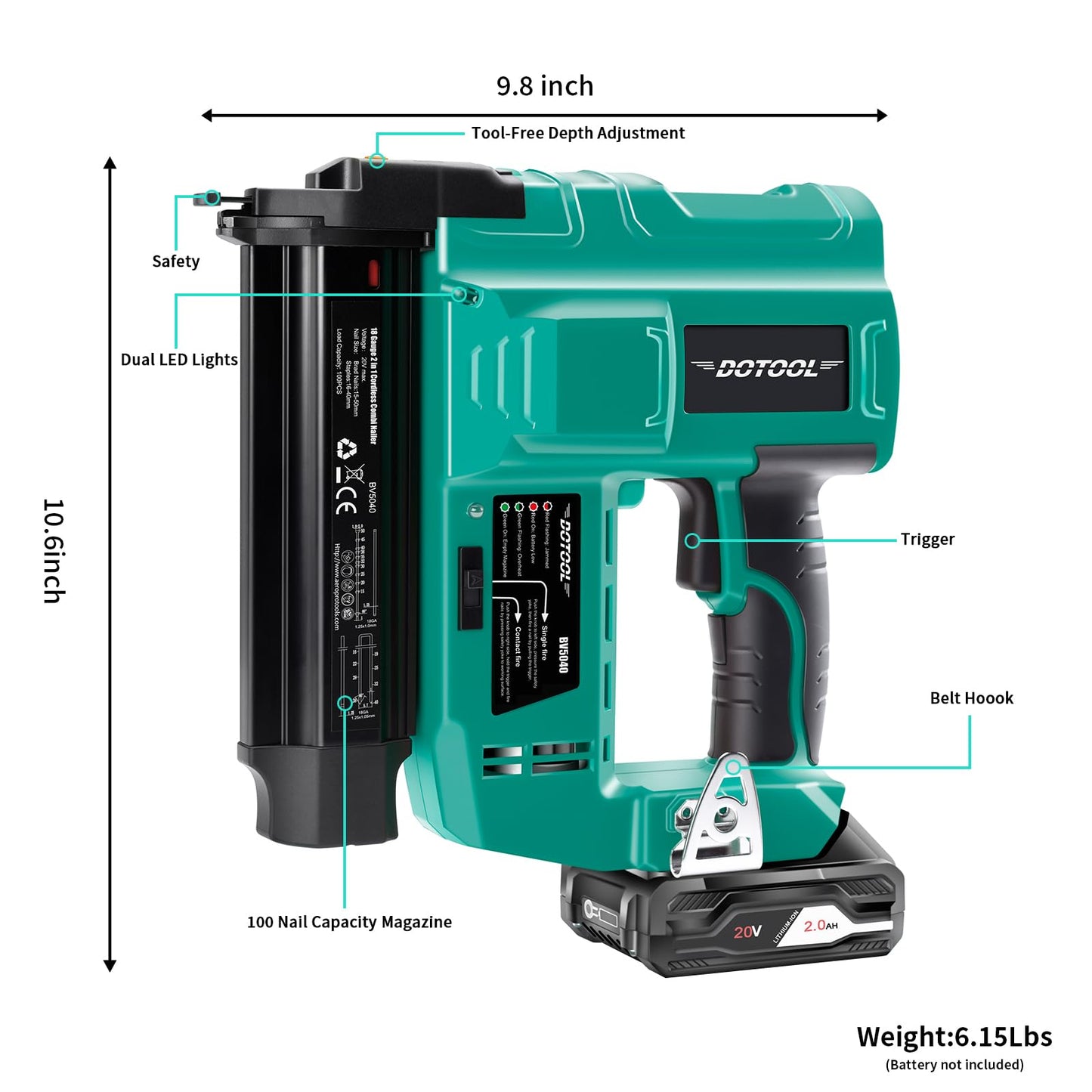 DOTOOL Cordless Nail Gun Battery Powered,2 in 1 Electric Nail Gun with 1000pcs 18 GA Nails, Brad Nailer with 20V 2.0A Batteries for Home Improvement & Woodworking