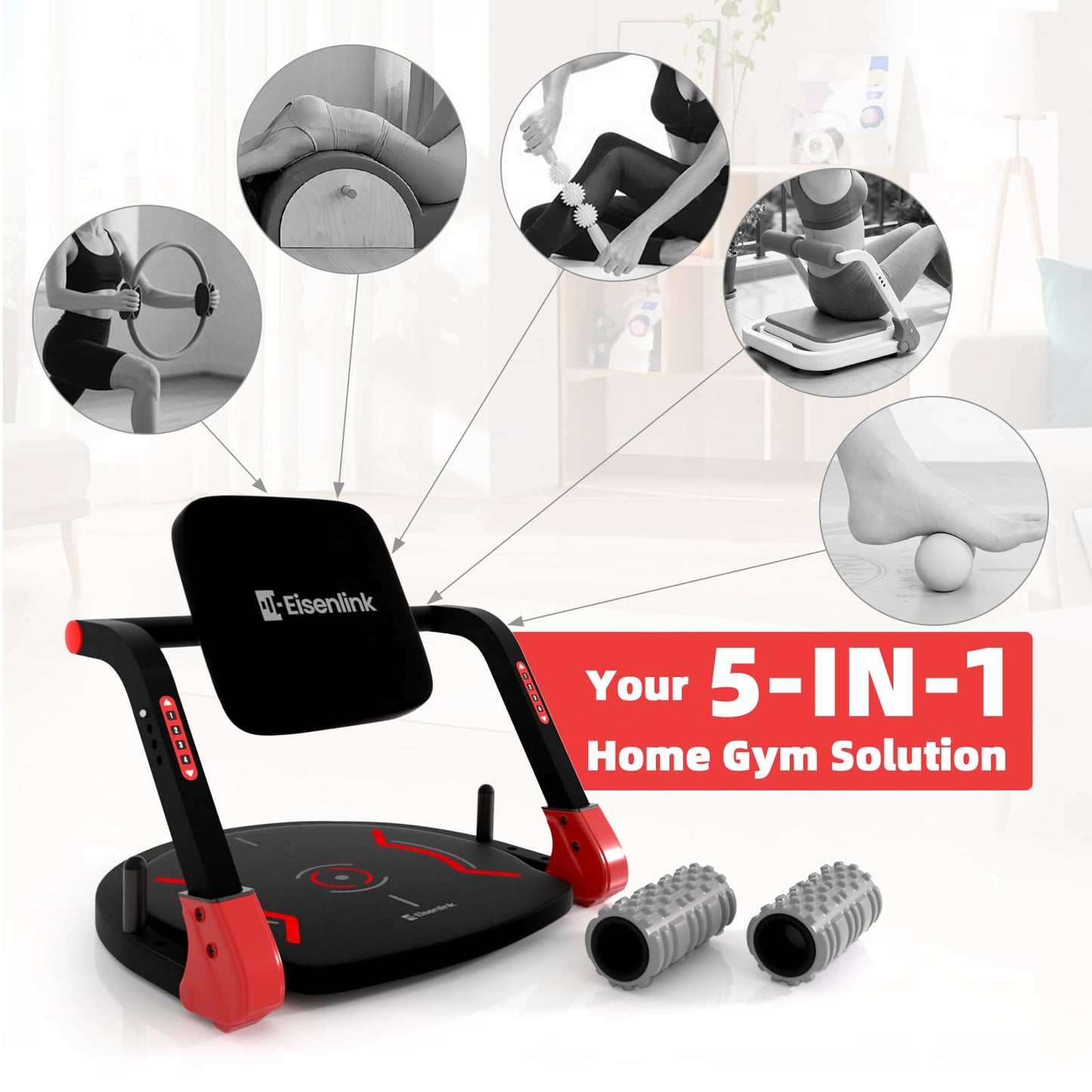Eisenlink Sit Up Exercise Equipment with 4 Adjustable Resistance Levels, Flat Backrest Ab Crunch Machine for Stomach & Core Workout, Ab Machine, Ab Trainer, Sit Up Machine for Home Gym Men & Women