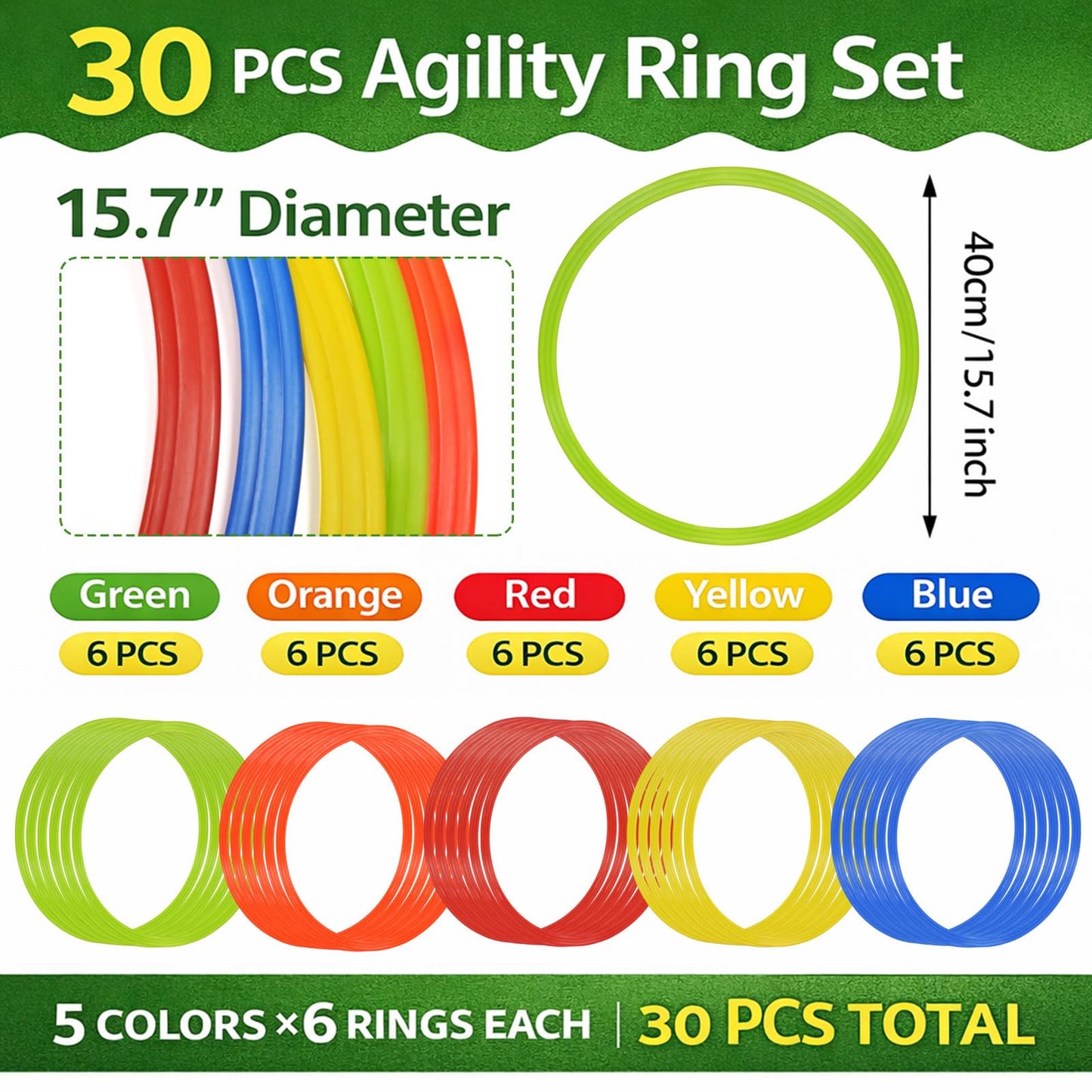Avoirdus 30 PCS Agility Rings Speed Training Set: 15" Exercise Speed Circle Jump Hoops for Soccer Football Footwork Coordination Speed Drill and Athletic Training Equipment