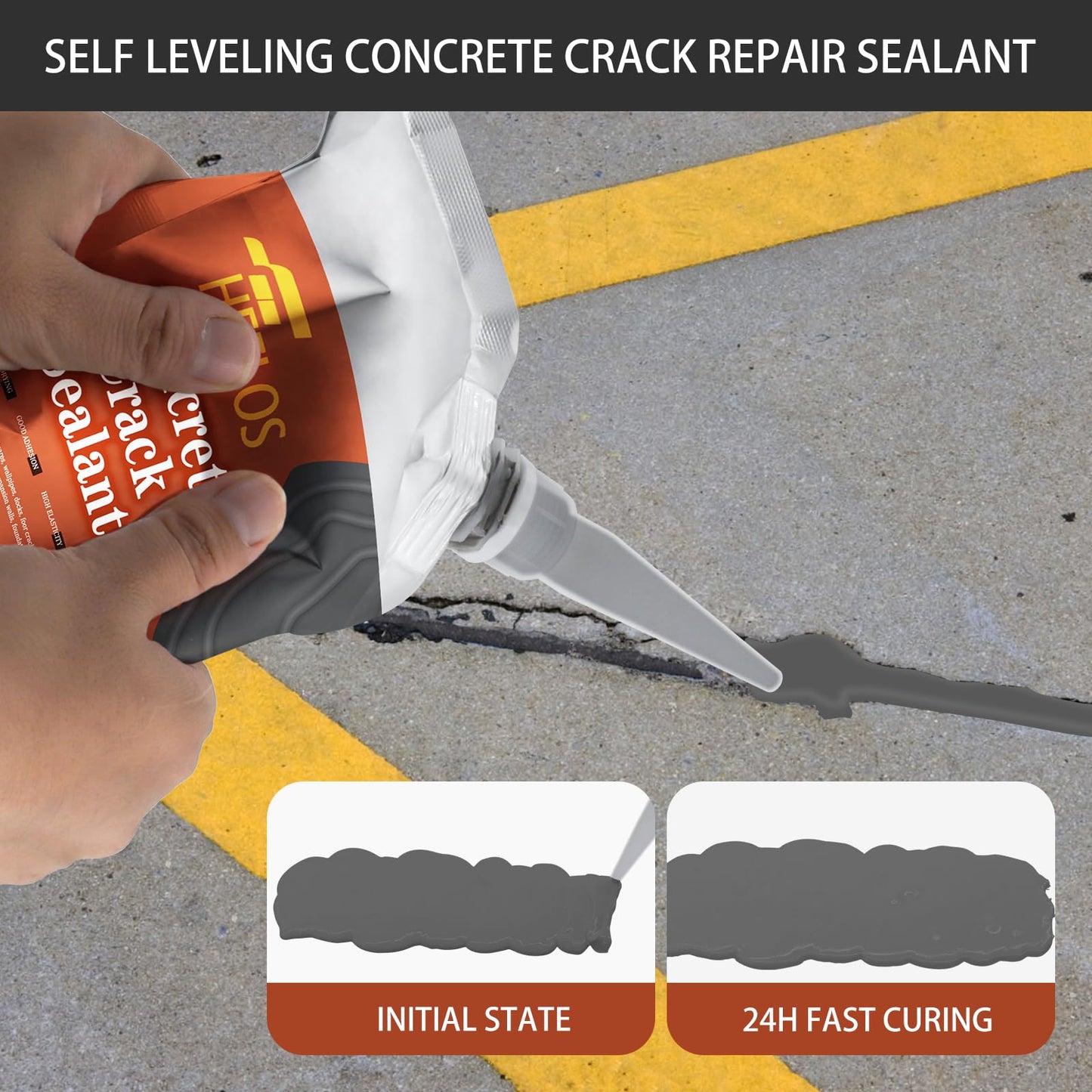 Concrete Crack Filler Self Leveling,6 Pack Slab Concrete Crack Sealant, High Elasticity Cement Crack Filler Repair Sealer, Waterproof Sealing Caulking Adhesive for Driveway, Patio, Sidewalk(Grey)
