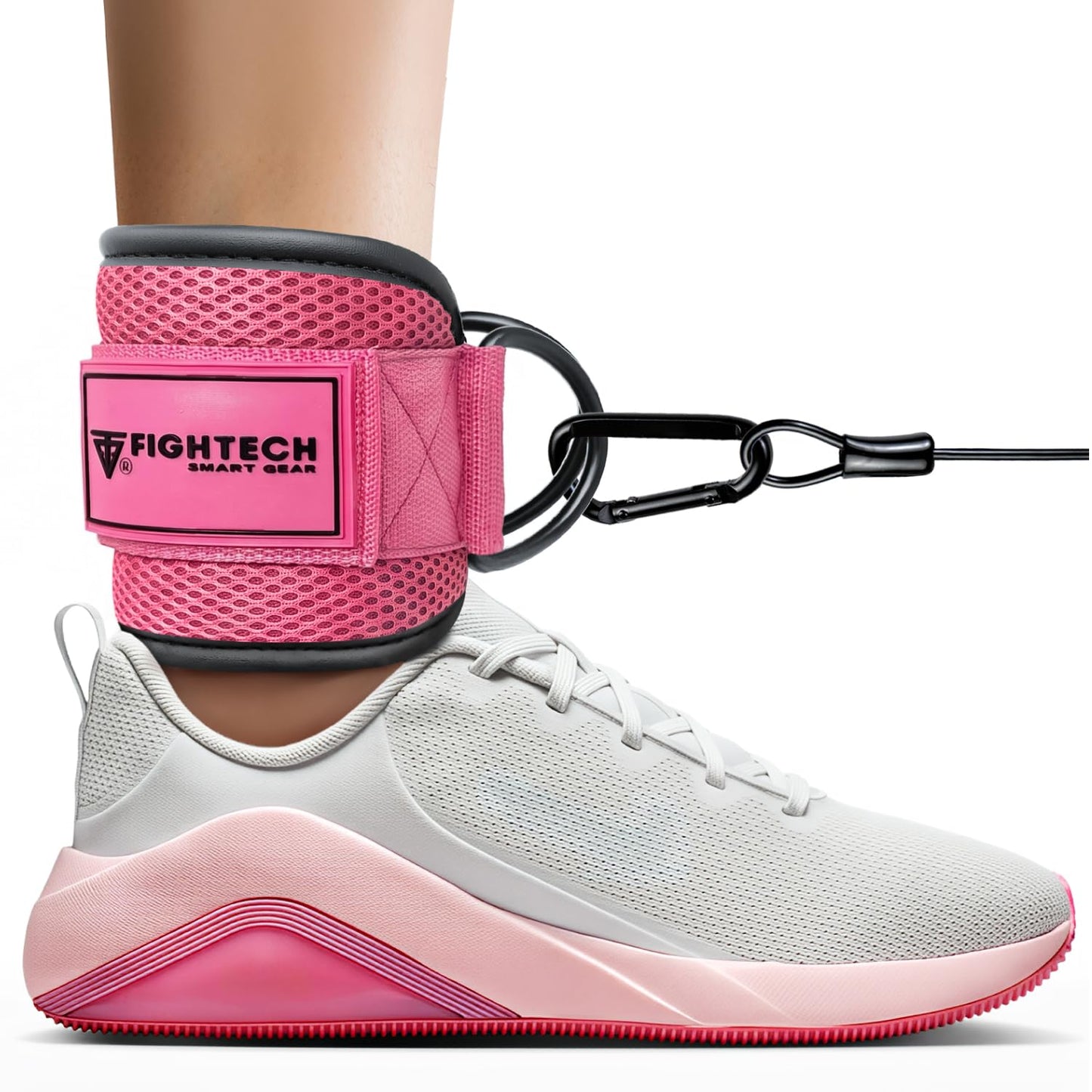 FIGHTECH Ankle Straps Cable Machine Attachment for Gym - Cable Kickback Ankle Straps - Padded Ankle Cuffs for Glute Kickbacks and Leg Workouts (Pink/Classic, Pair)