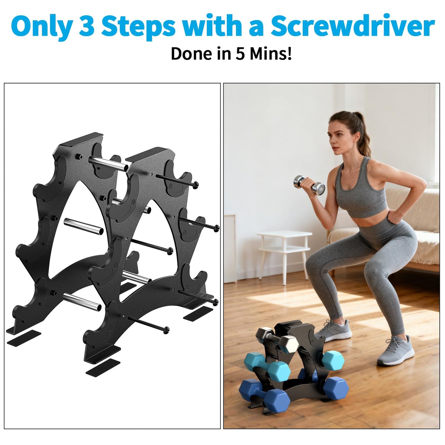 Strifuture Dumbbell Rack Stand Only - Heavy Duty Weight Rack for Home Gym Organization, Compact Dumbbell Stand for Space Saving, Small Weight Storage for 1-15 LB Dumbbells in Home/Office/Studio