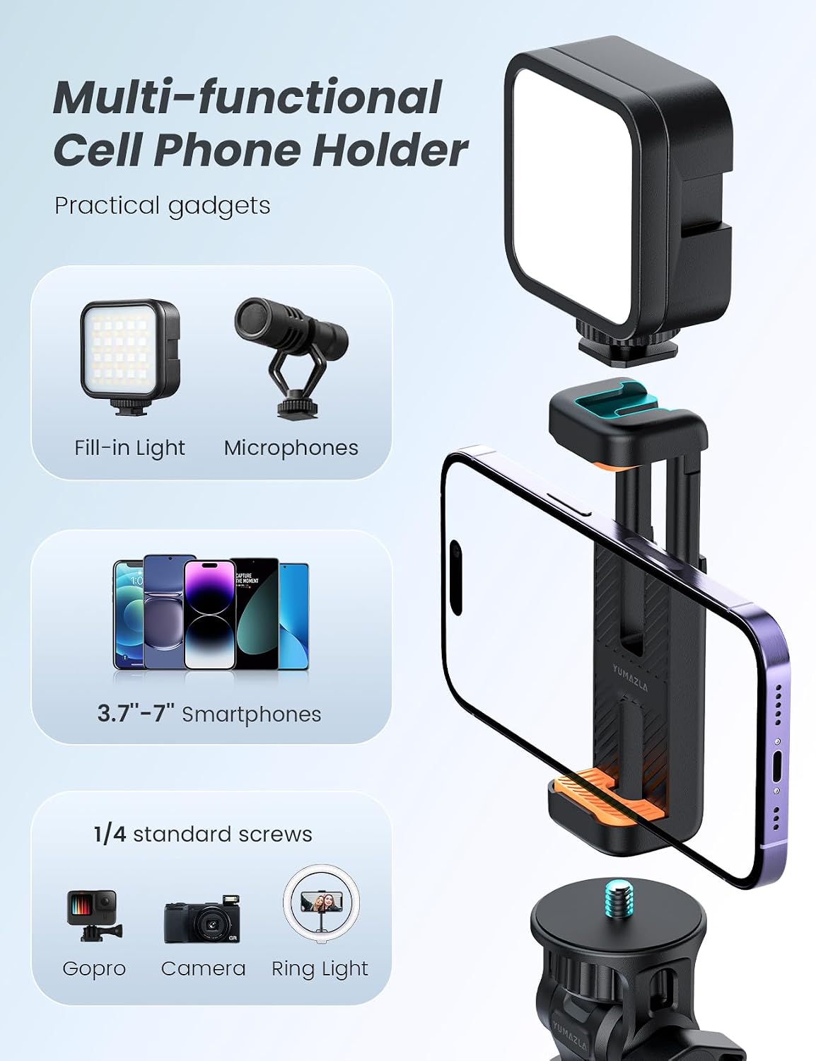 YUMAZLA 86'' Phone Tripod & Selfie Stick, Tripod for iPhone with Detachable Remote, Portable Phone Tripod Stand
