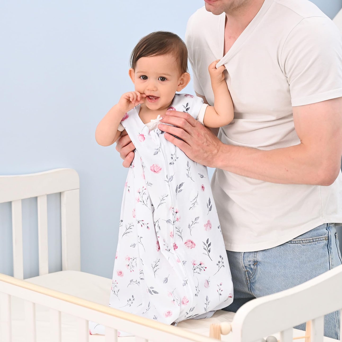 david's kids 3 Pack 100% Organic Cotton Baby Sleep Sack 6-12 Months, Ultra Soft Baby Wearable Blankets with 2-Way Zipper, Comfy Sleeping Bags for Infant Newborn Boys Girls Neutral, Medium Size, Floral
