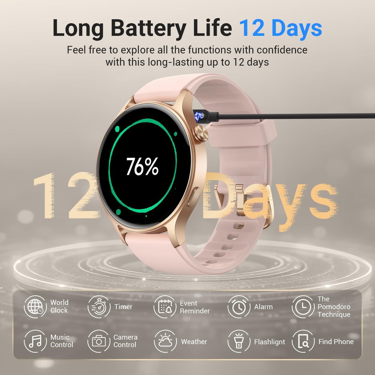 Fitpolo Smart Watch for Women,1.3" AMOLED Touchscreen Fitness Tracker, Make/Answer Calls, Heart Rate SpO2 Monitor, 3ATM Waterproof, Sleep & Activity Tracking Smartwatch for Android Phones iPhone