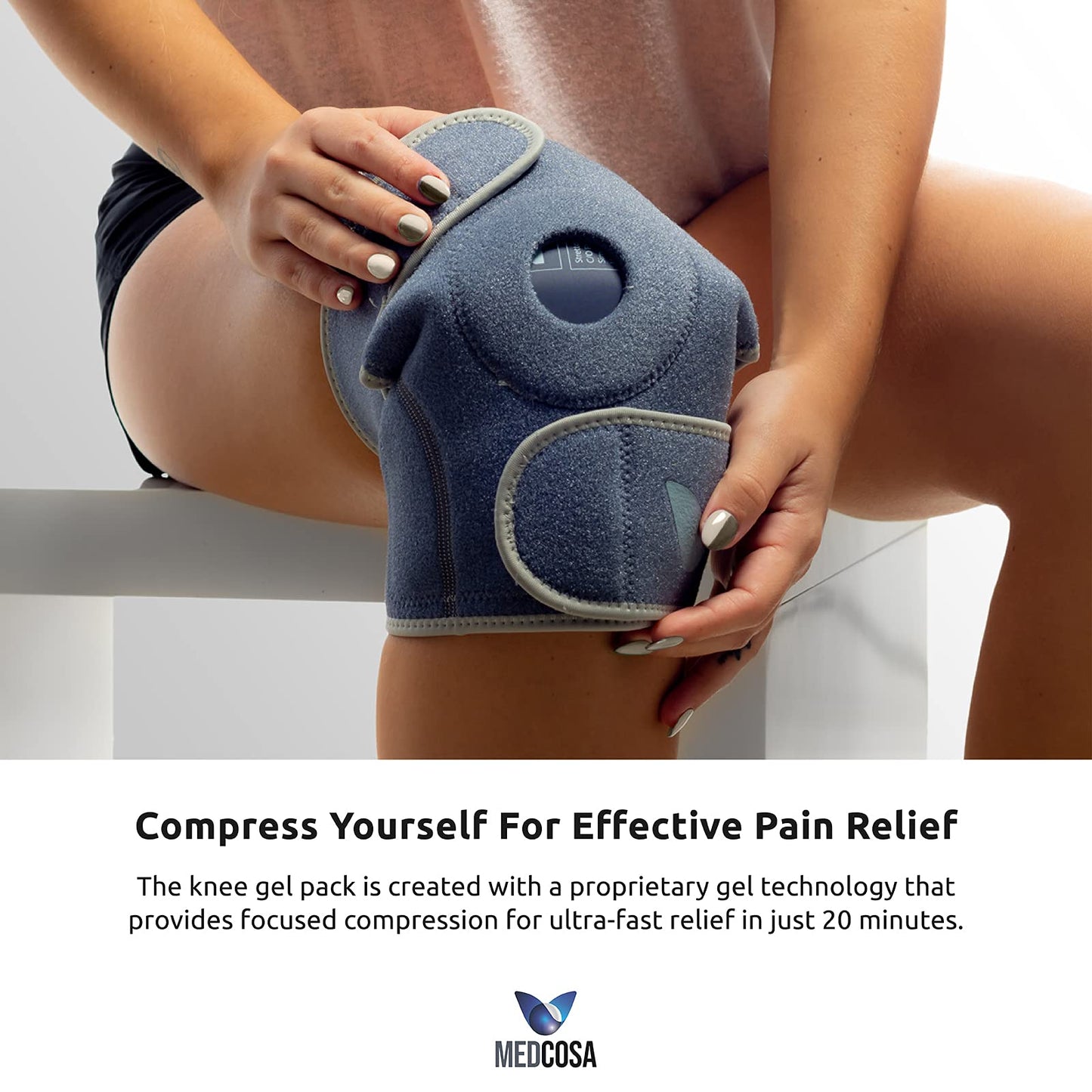 Medcosa Ice Pack for Knee - Hot or Cold Gel Wrap for Knees - Heating or Cooling Compression for Men and Women - Adjustable Flexible Brace Wraps Around Entire Knee