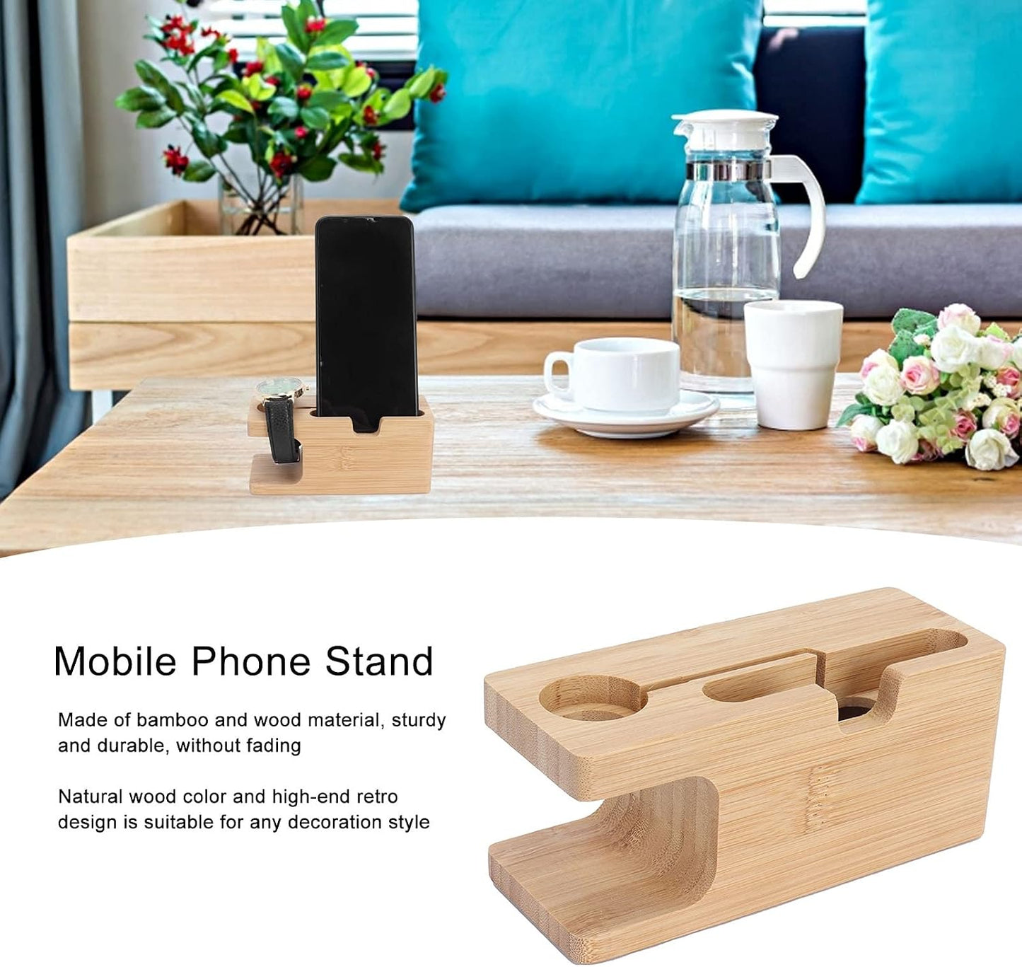 Beufee Wood Charging Docking Station, Bedside Organiser Key Wallet Watch Stand Nightstand Organizer Holder for Living