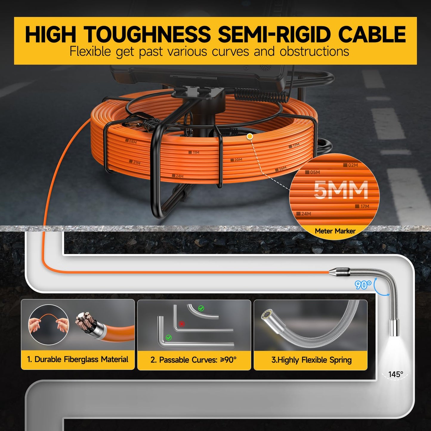 Oiiwak Sewer Camera 100ft, Drain Pipe Inspection Camera with 7" IPS HD Screen, DVR & Audio Recorder Industrial Borescope Camera for Plumbing Drain Pipe Inspection, IP68 Waterproof, 32GB Card, 12 LEDs