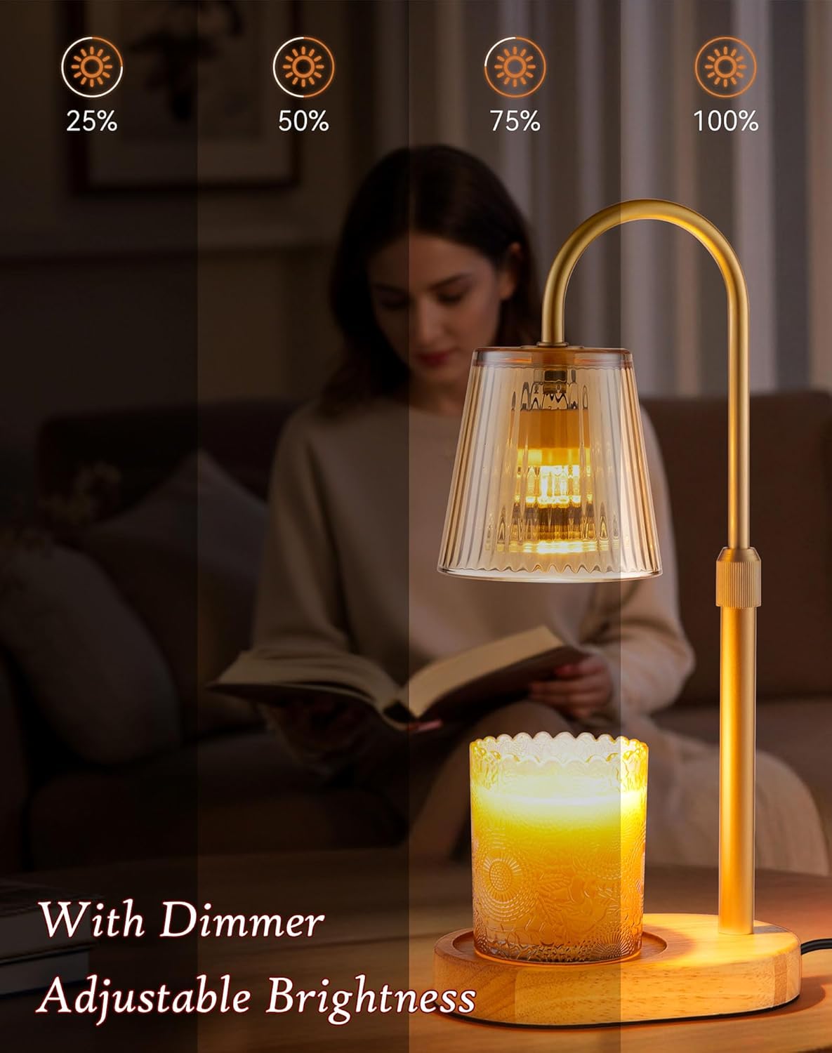 Skiennix Adjustable Candle Warmer Lamp - Dimmable Electric Wax Melter with Timer | Perfect for Small Jar Candles, Modern Home Decor