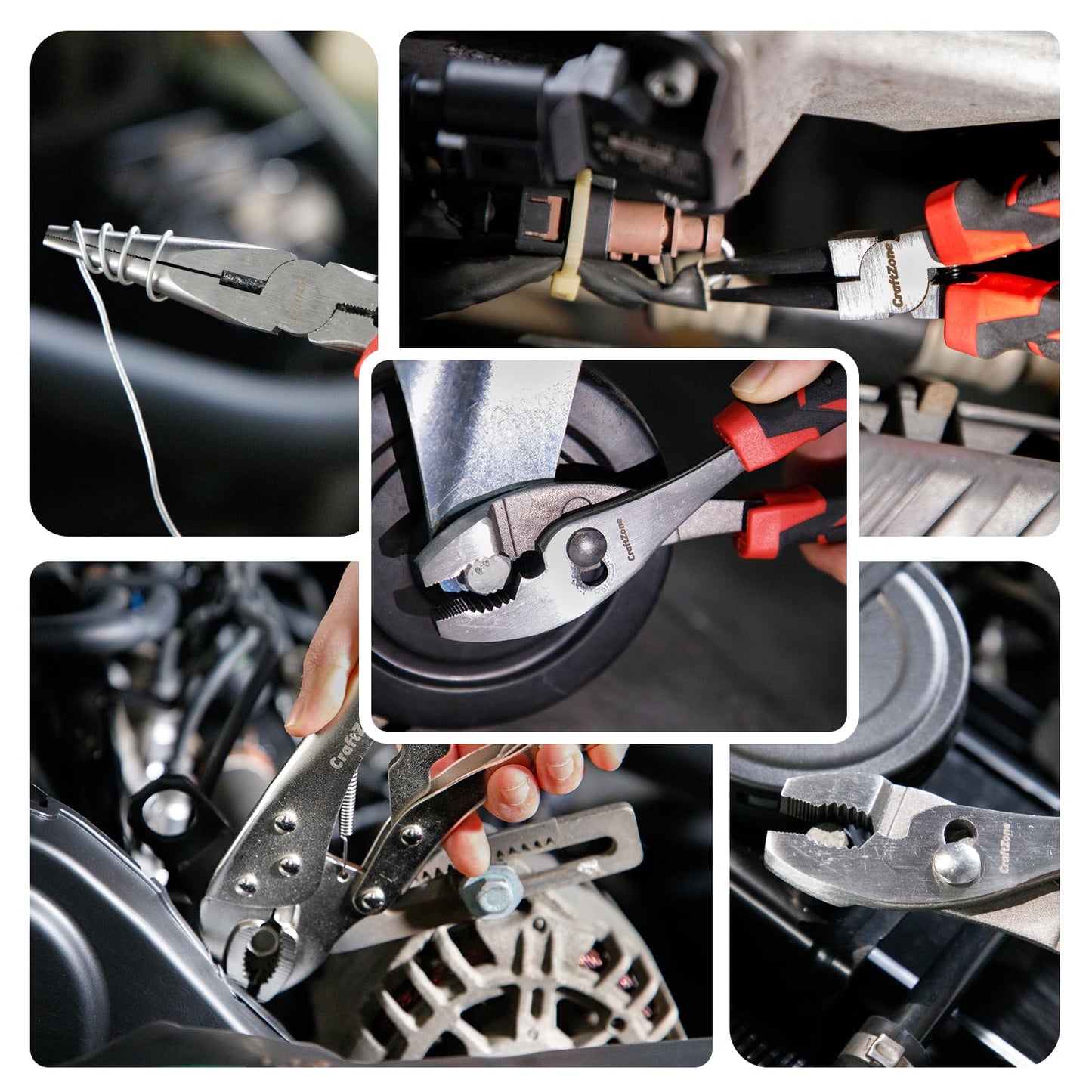 24 Piece Professional Pliers Tool Set with Storage Rack, Snap Ring, Needle Nose, Long Reach, Lineman's, Groove Joint and Diagonal Cutting Pliers, Cable Cutter, Wire Stripper and Filter Wrench