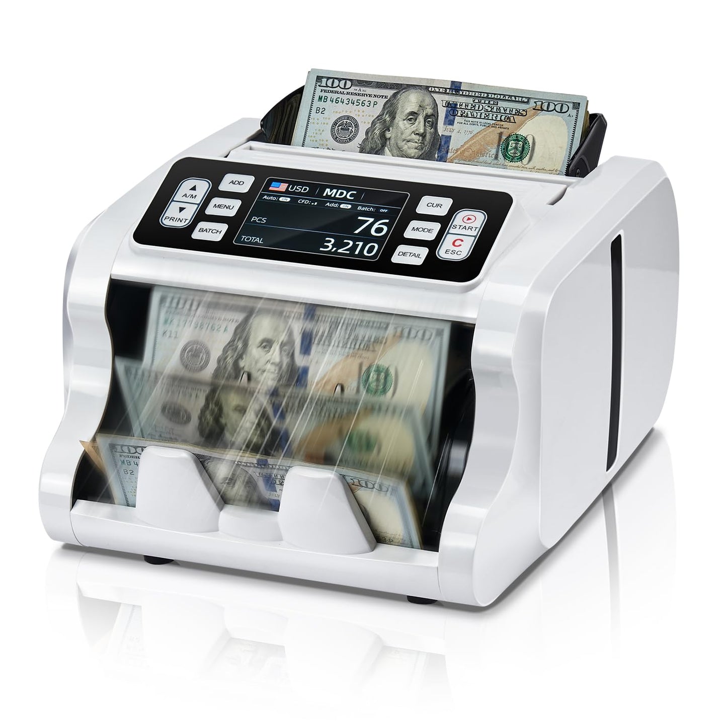 MUNBYN IMC09 Mixed Denomination Money Counter Machine, Value Counting, UV/MG/IR/MT Bill Counter, 3.5" TFT Display Money Counting Machine, USD, EUR, MXN, CAD Cash Counter for Business (White)