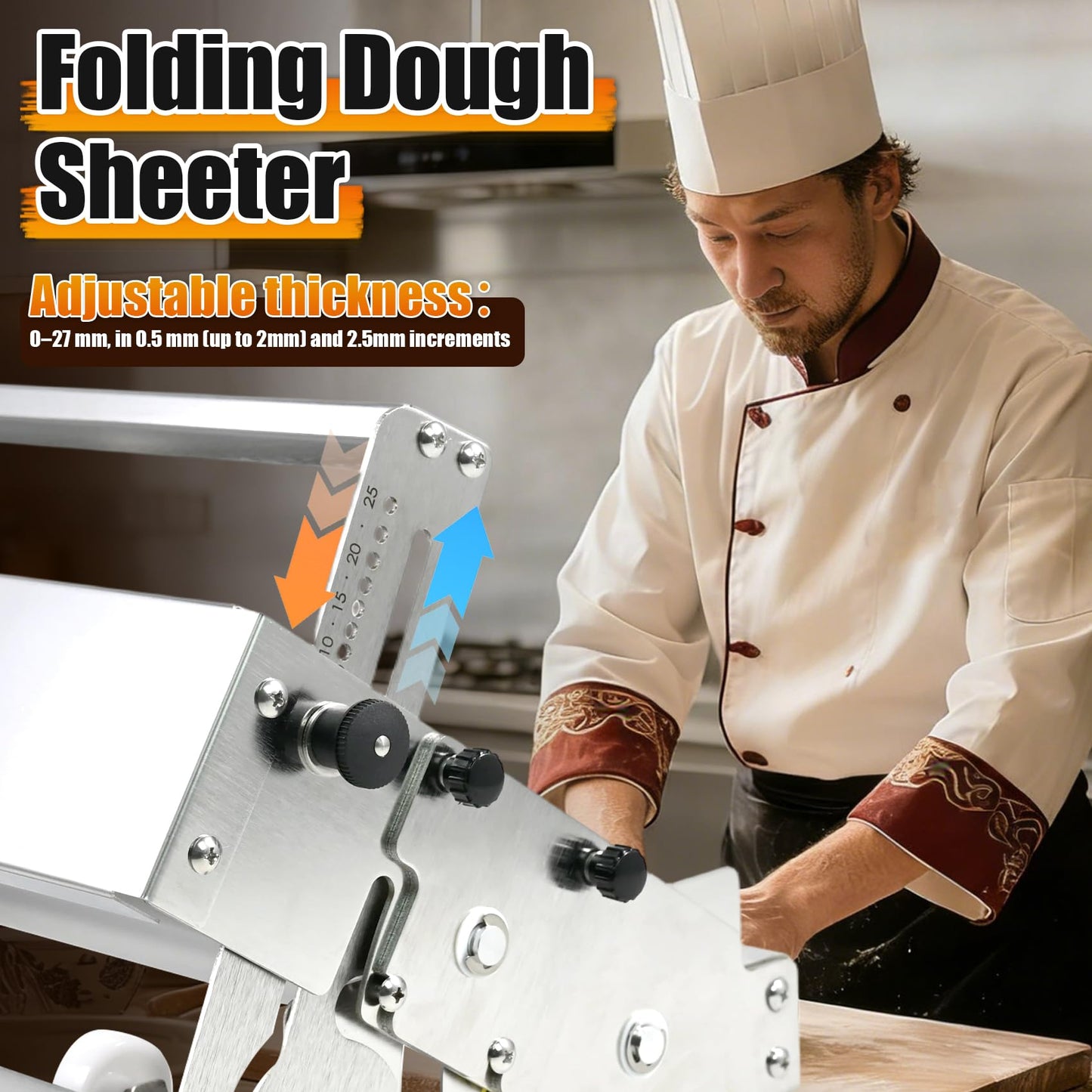 Folding Dough Sheeter (12")，Folding Dough Rolling Machine，Manual Dough Sheeter，Dough Sheeter Machine For Home，Stainless Steel Dough Machine With 55 Adjustable Thicknesses,(1 Scrolling Panel)