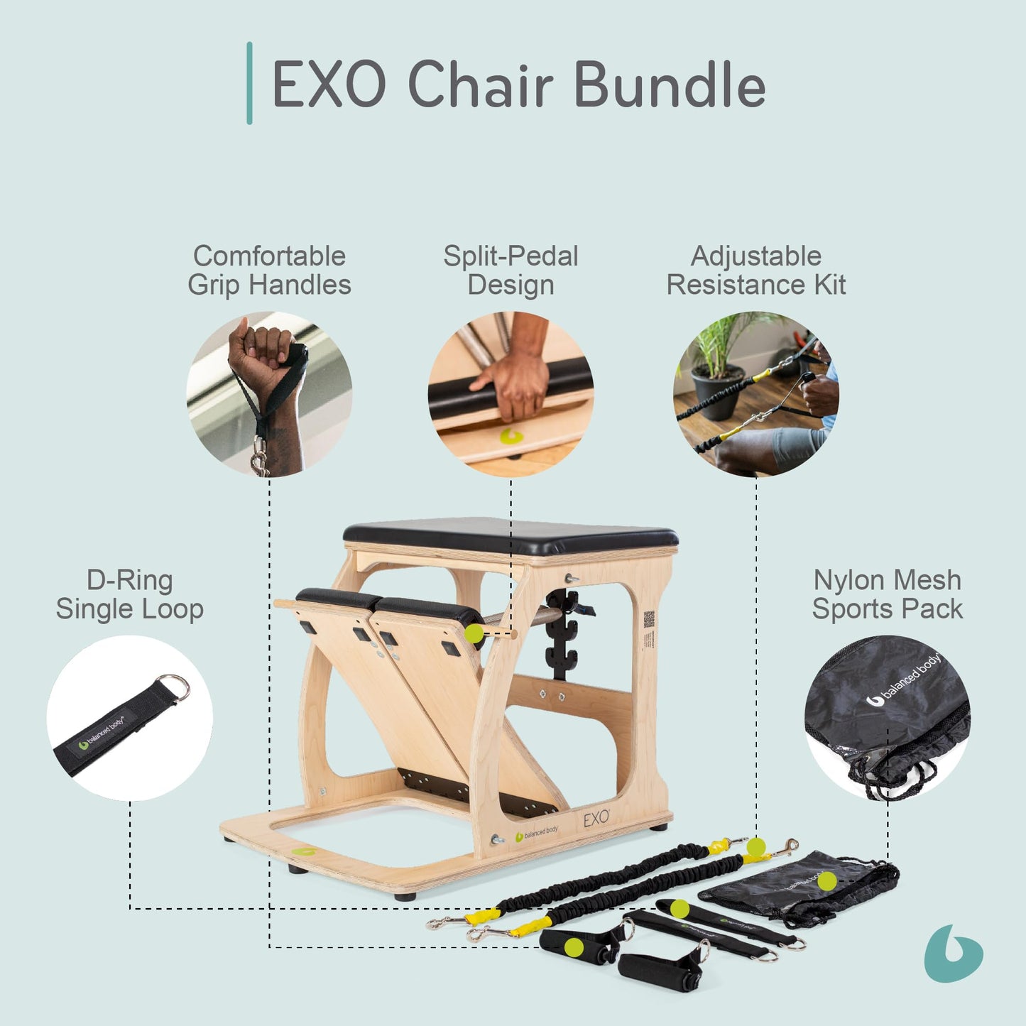 Balanced Body EXO Chair Bundle with Slastix Resistance Bands and Accessories (5 Items)