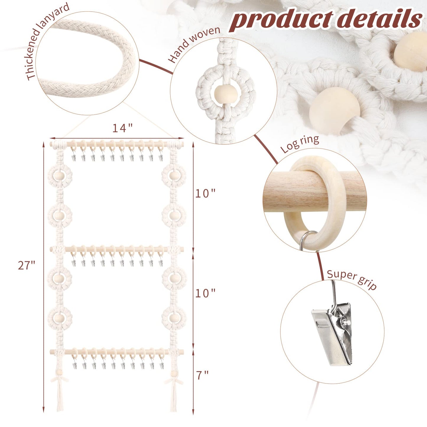 POVETIRE Baby Headband Holder, Hair Bows and Accessories Storage Organizer, Wall Hanging Decor for Nursery Toddler Girls Room (Beige-1)