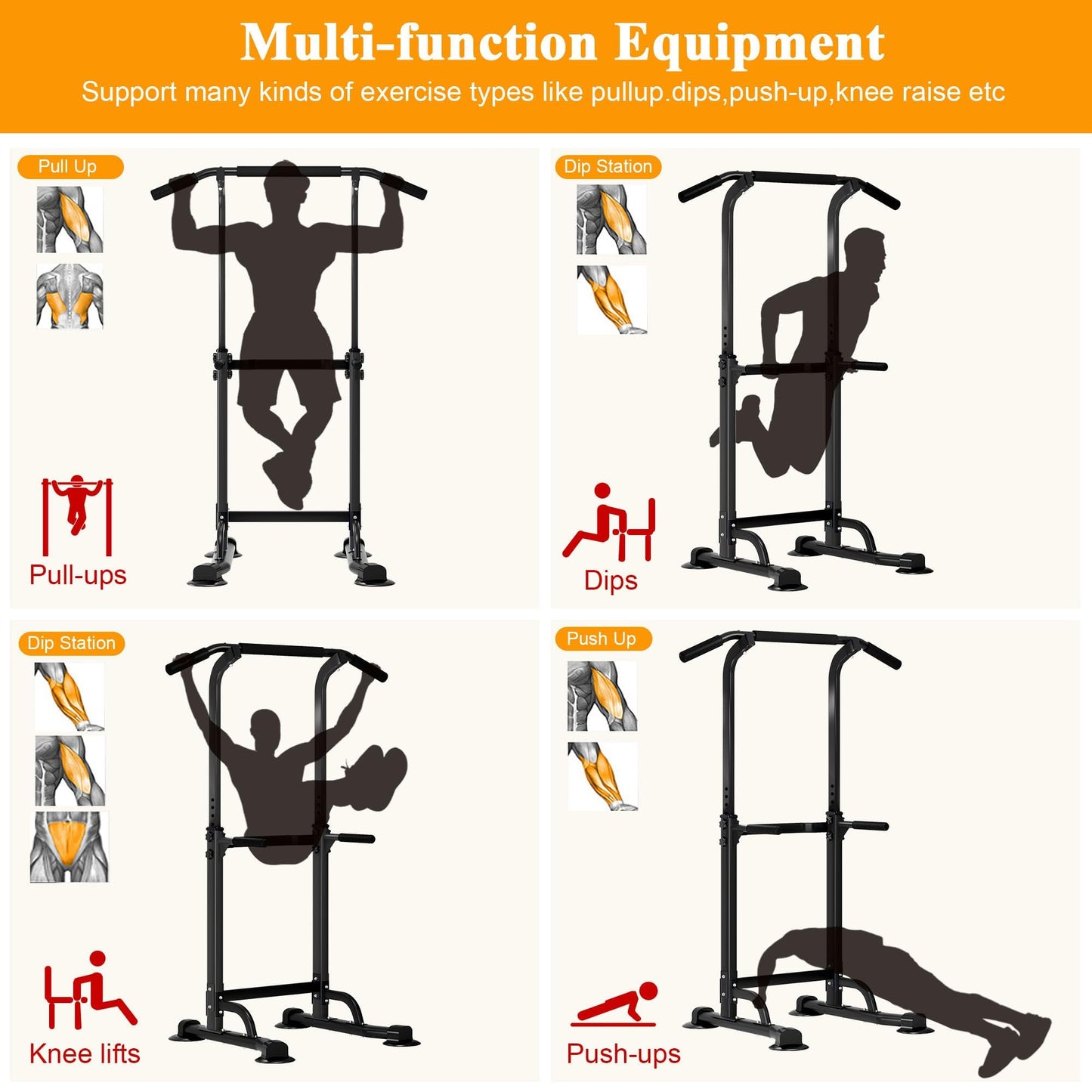 SogesPower Power Tower Dip Station Pull Up Bar for Home Gym Adjustable Height Strength Training Workout Equipment