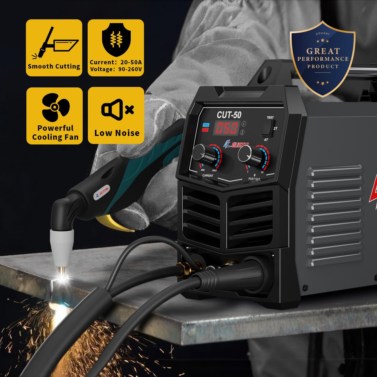 GZ GUOZHI Plasma Cutter, 50 Amp Air Inverter Plasma Cut, 110V/220V Dual Voltage Digital Display IGBT Inverter Plasma Cutting Machine with 2T/4T/TEST Function