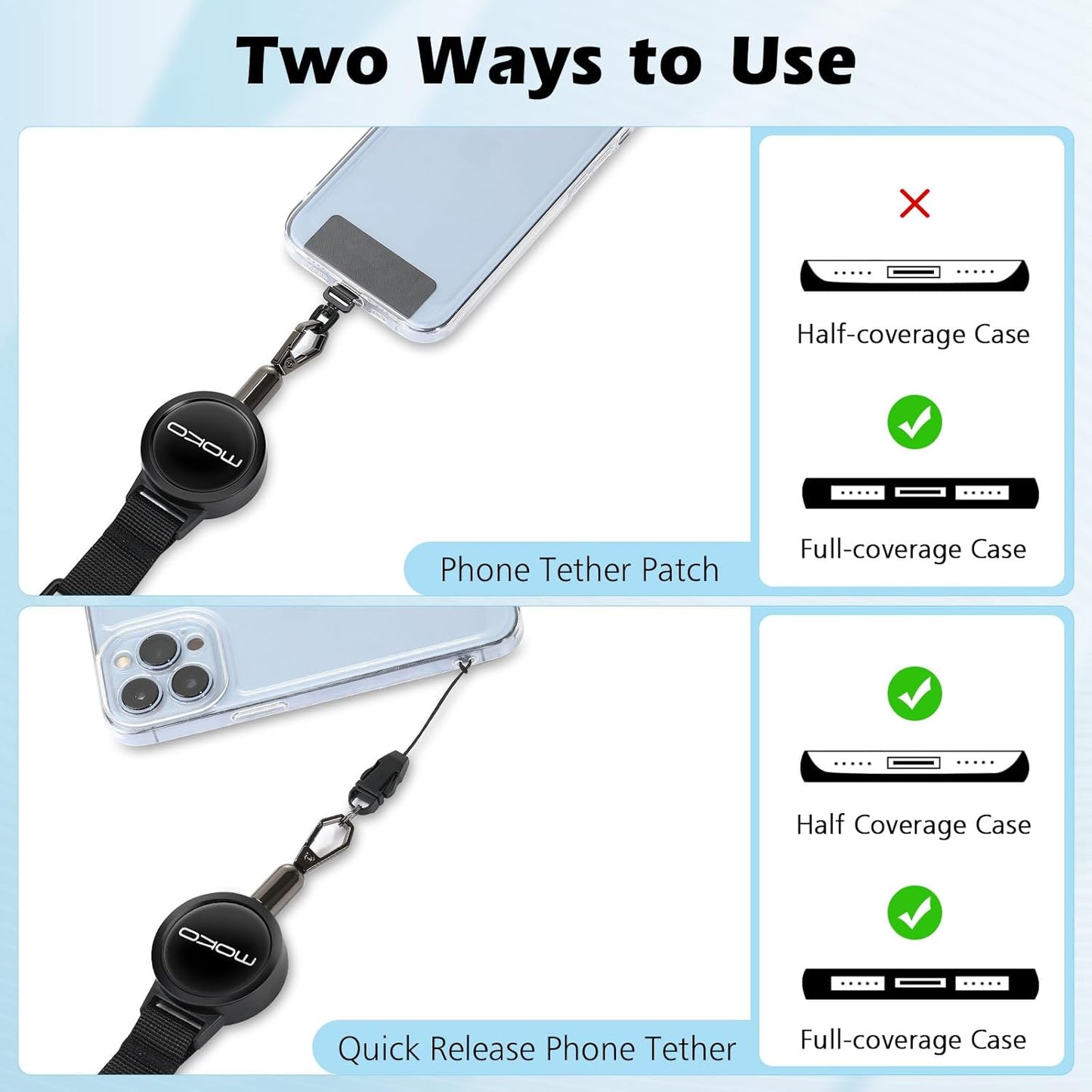 360 MoKo Anti-theft Phone Tether, Phone Lanyard Retractable Steel Line Cellphone Strap with Locking Carabiner and Metal