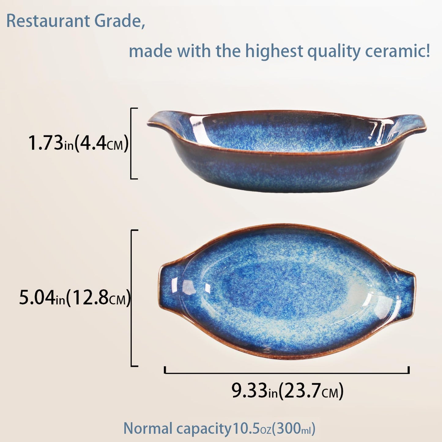 LIUYWYHCF Ceramics Au Gratin baking Dishes Set of 2, Baking Tray Bake ware, 10.5 oz Ramekins, for Pie Pan, Appetizer, Tart, Dessert, Quiche, Oven Small dish, individual dishes Oval 9.3 Inch