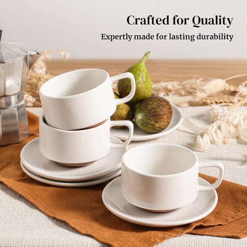 DOWAN 5oz Coffee Cups - Stackable Espresso Cup Set of 4 | Ceramic Tea Cups for Latte & Tea