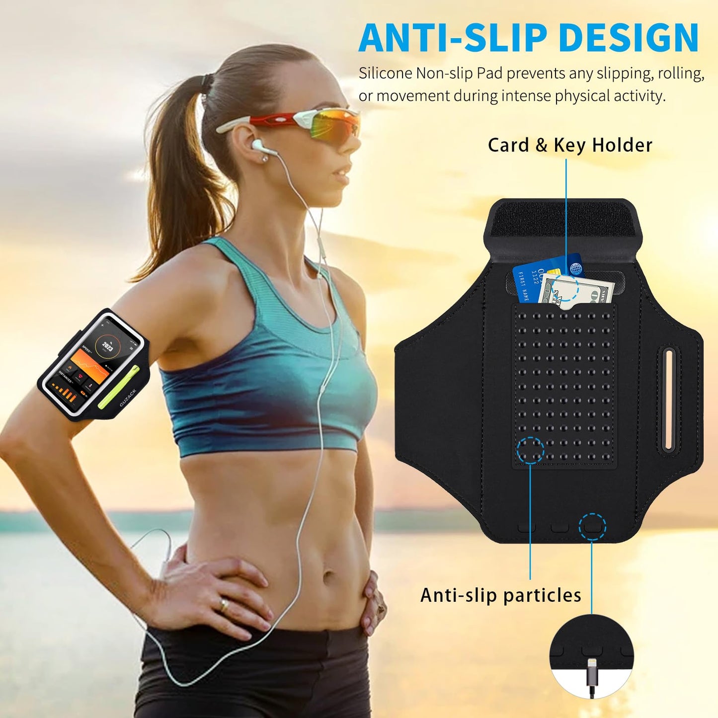 Running Armband with Earphone Pouch & Card Slot, Running Phone Holder for iPhone 17 16 15 14 Pro Max Plus Galaxy S25 S24 S23 Ultra, Up to 6.8" Phones