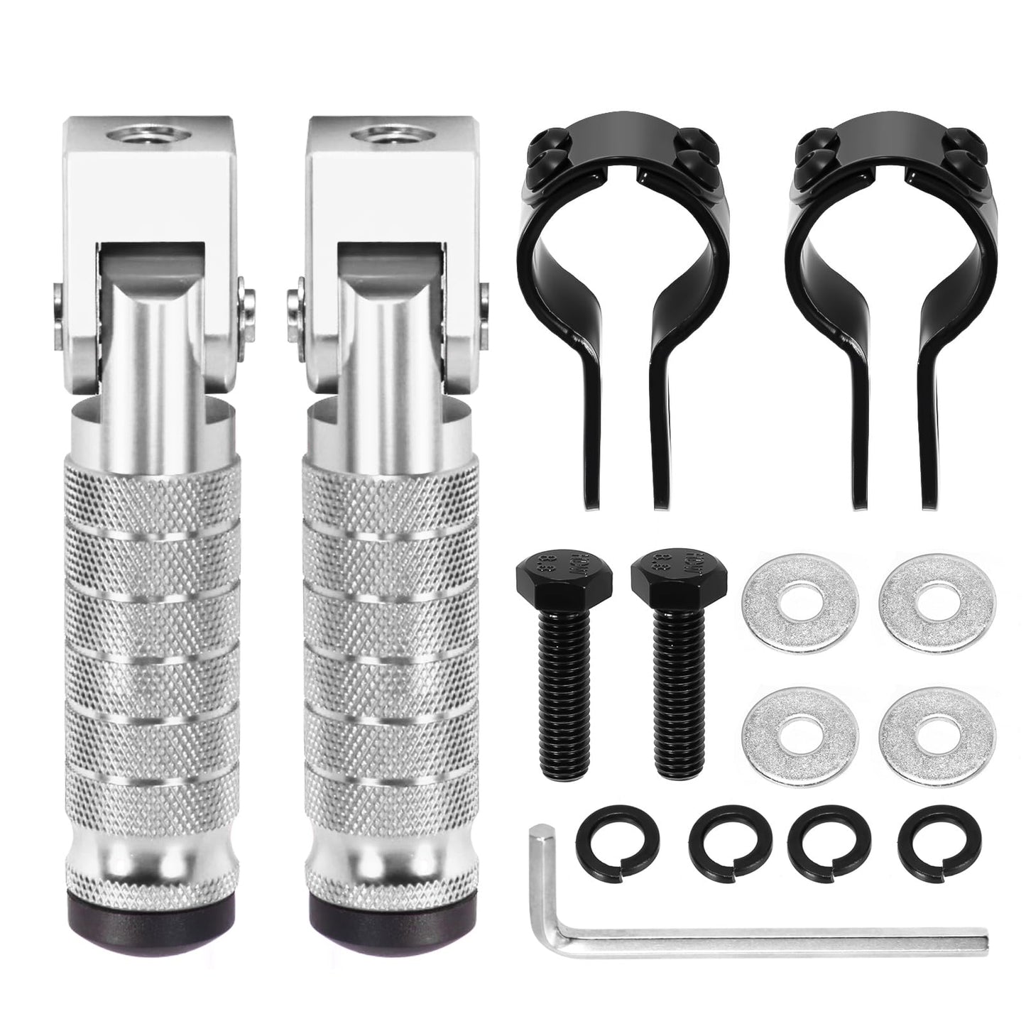 90 Degree Foldable Footpegs M8 Motorcycle Foot Pegs CNC Anti-Skid Footrest Passenger Pedal for Motorbike Mini Bike Dirt Pit Bike (Silver)