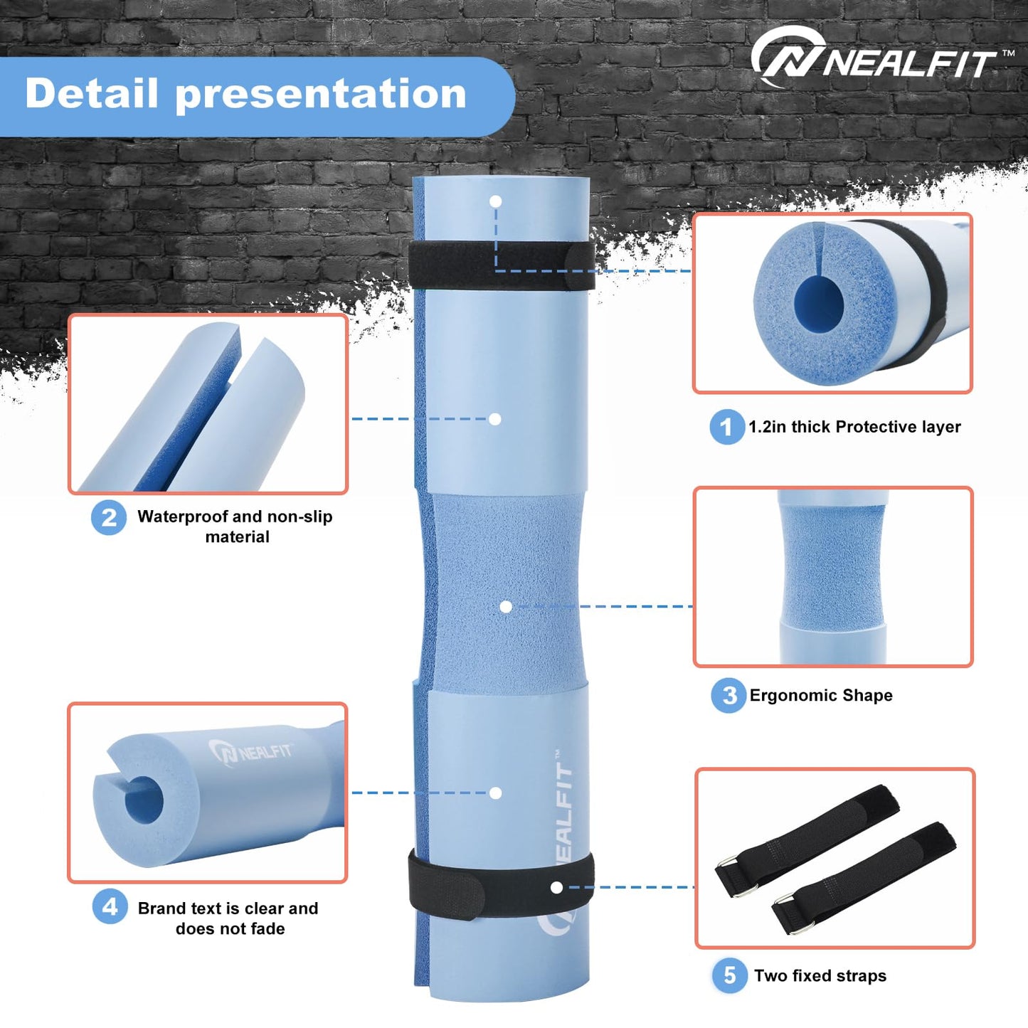 NEALFIT Barbell Pad Squat Pad for Squats—Squat Bar Pad—Great for Weightlifting,Lunges and Hip Thrusts—Foam Sponge Pad—Fit Standard and Olympic Bars Perfectly (Light Blue)