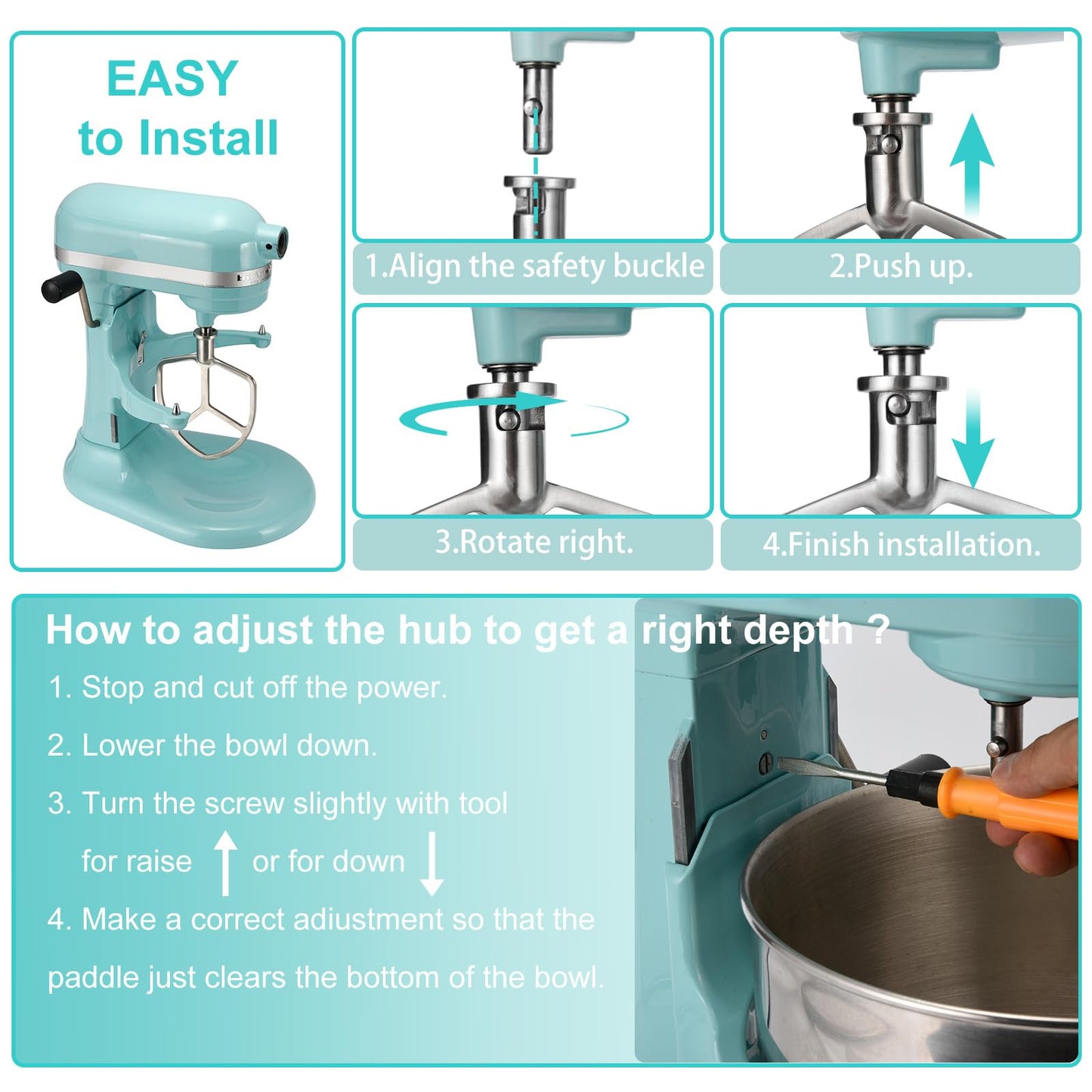 Flat Beater Compatible with KitchenAid 5-6 Quart Bowl-Lift Stand Mixer, airkitrep Polished Stainless Steel Paddle Attachment Replacement for Kitchen Aid Stand Mixers, Heavy Duty and Dishwasher Safe