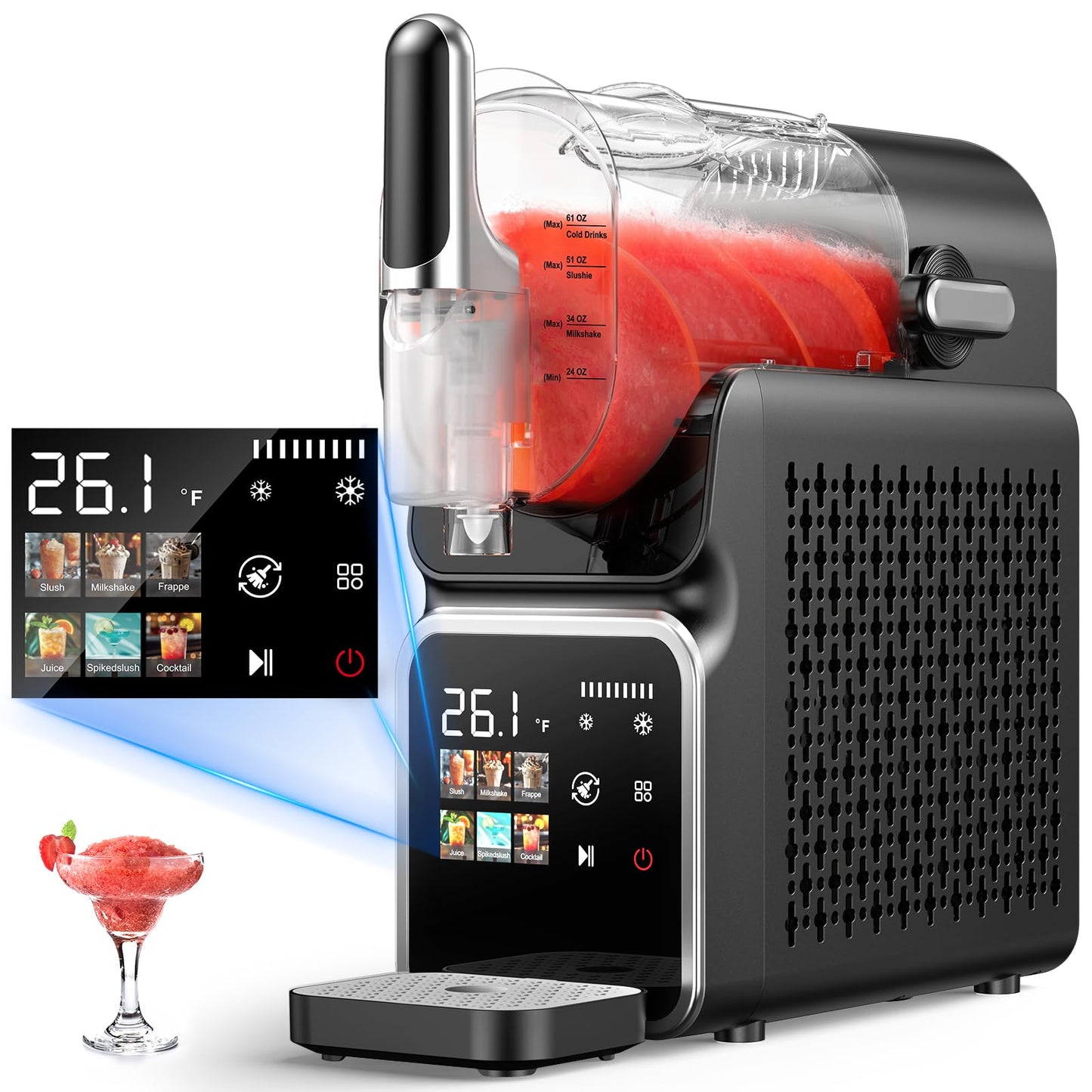 AllToU Slushie Machine No Ice Needed, Auto-Clean, 220W Quick Frozen Drink Maker with 6 Preset Programs for Margaritas, Frappés, Milk Shake and More, Slushy Machine for Home, 88oz