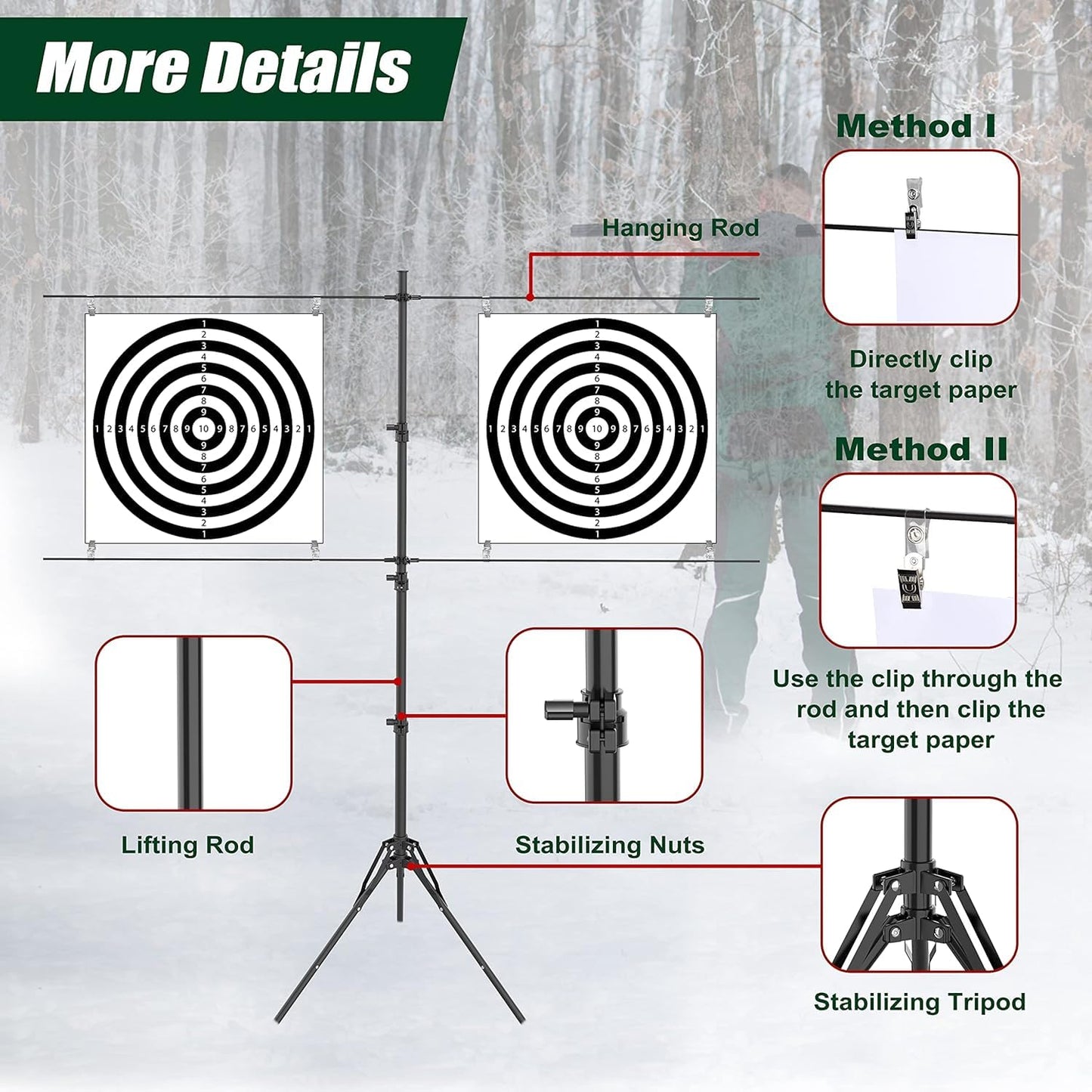 Ideagle Adjustable Target Stand for Shooting Range with 10pcs Paper Targets,Paper Target Stand for BB Gun, Airsoft and Shooting Practice