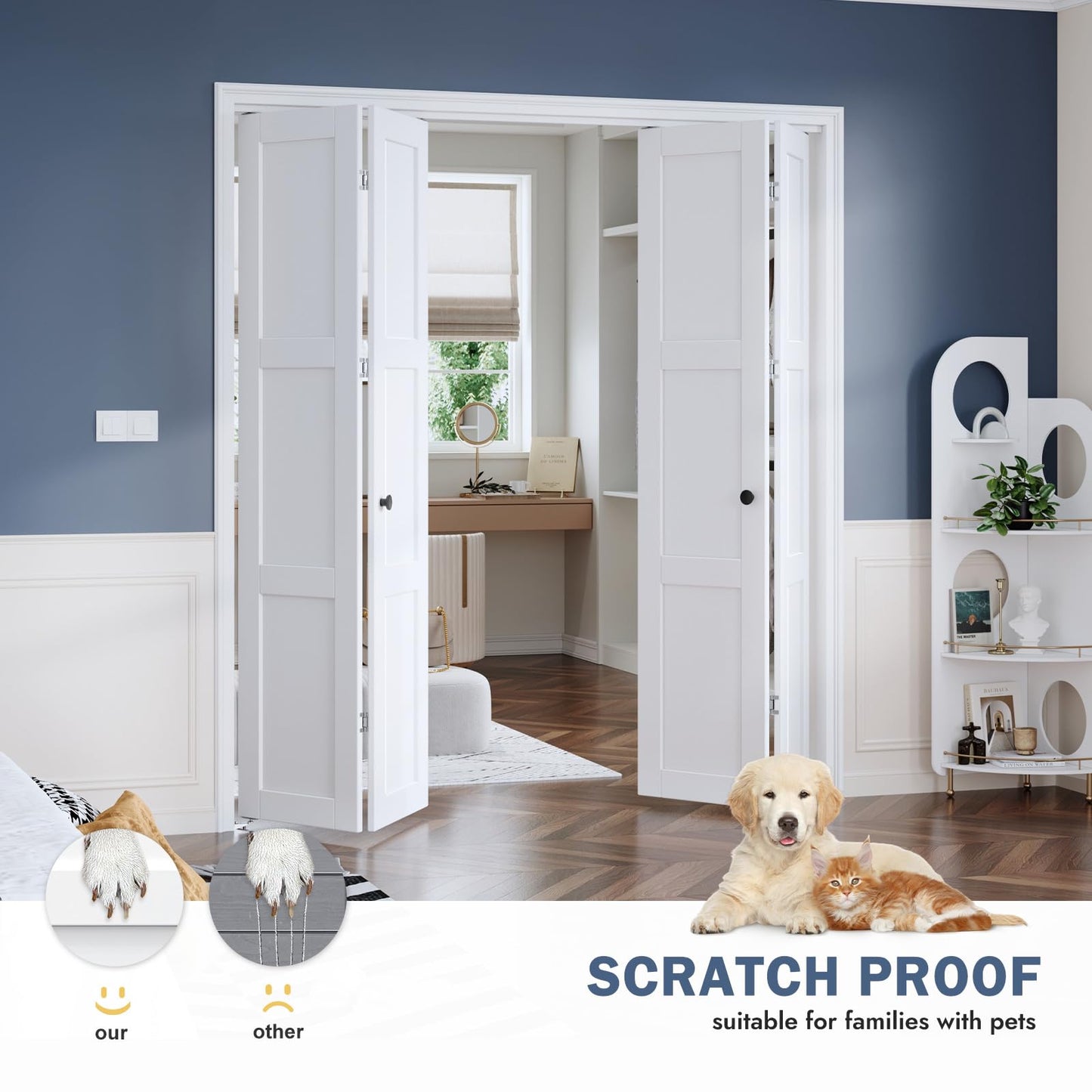 Roymelo White Bifold Doors for 72"×80" Opening, Sliding Interior Closet Folding Barn Door Slab with 6FT Concealed Hardware Kit Included, 3-Panel, MDF Wood Panel Covered with PVC Surface