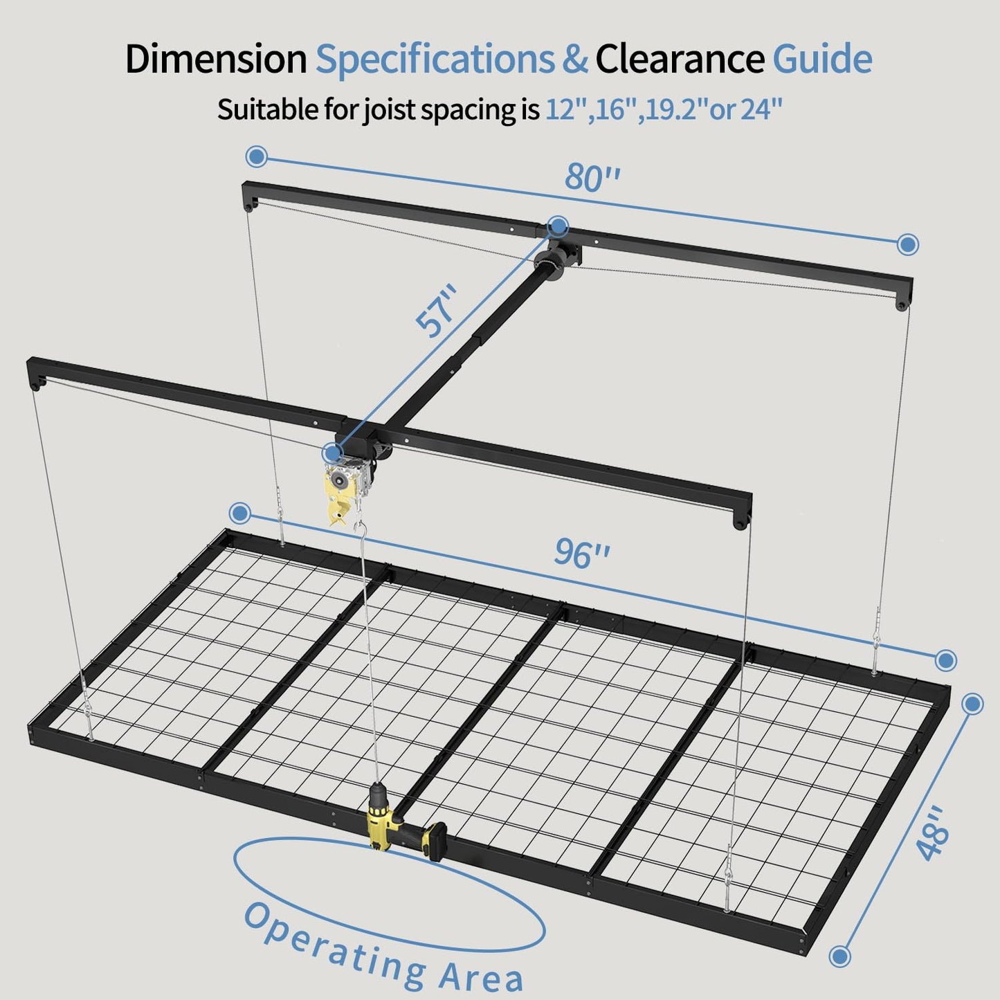 Overhead Garage Storage Rack – 4x8 FT Garage Ceiling Storage Racks with Safety Lock, Heavy-Duty Ceiling Mounted Lift System and Storage Organizer, Ideal for Maximizing Overhead Space, 325 lbs Capacity