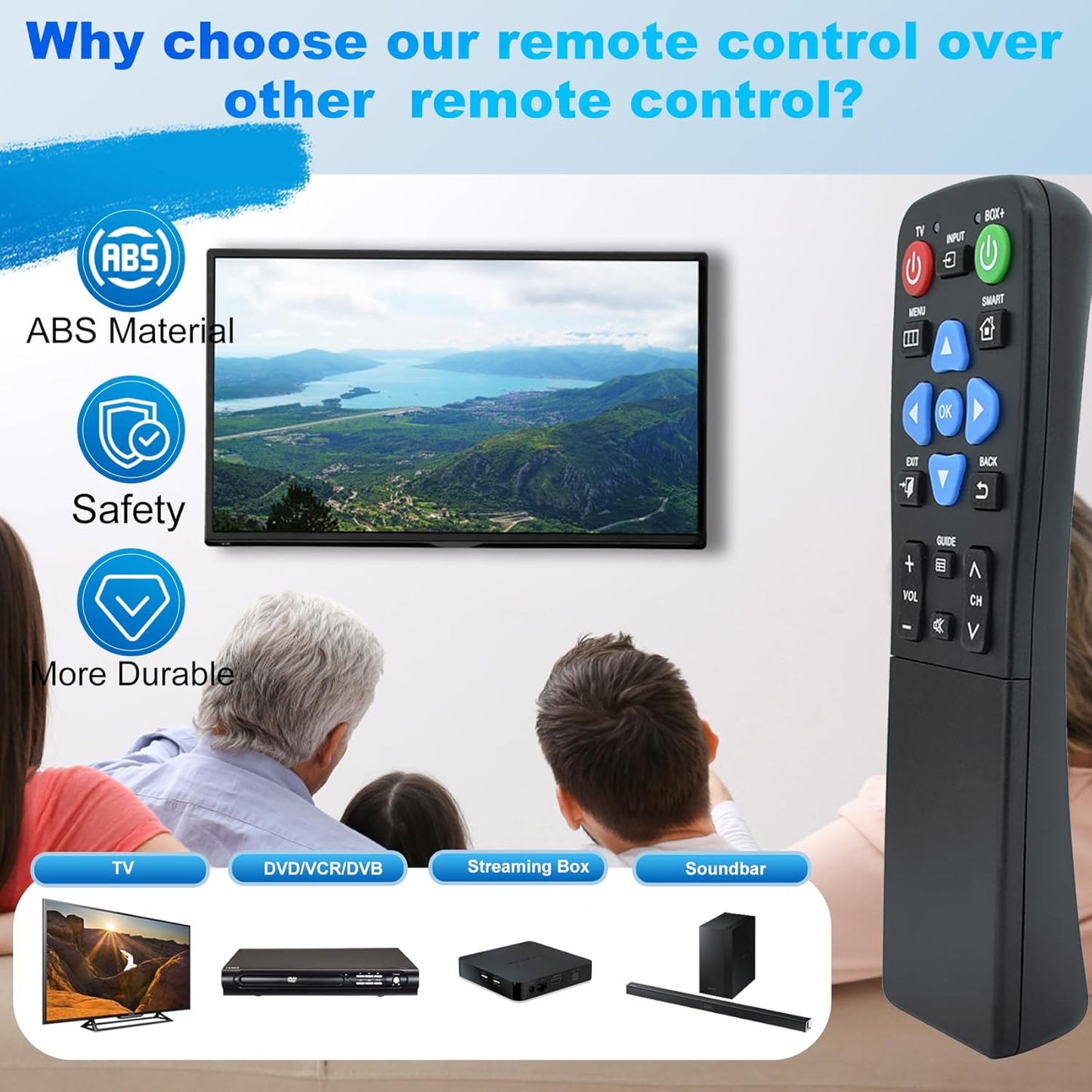 YunCChengFR Setup (2-Device Big Button TV Remote for Seniors & Elderly - Universal Remote with Large Buttons, Simple