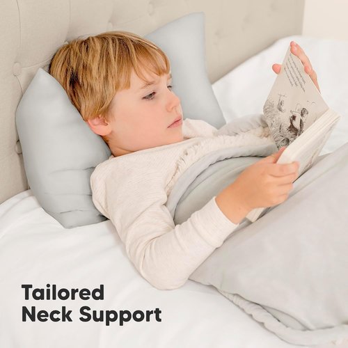 My Little Dreamy Toddler Pillow - Organic Cotton Travel Bed Pillow with Pillowcase | Soft & Breathable, 13x18 Inches, French Gray for Ages 2-5