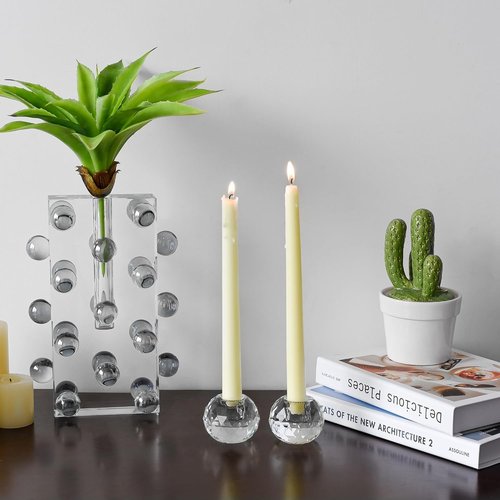 Crystal Ball Candle Holders by [Brand Name] - Elegant Taper Holder Set of 2 for Dining Table Decor | Clear