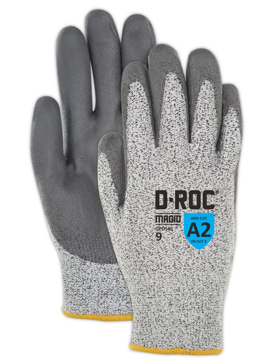 MAGID D-ROC ANSI A2 Hyperon Blend Polyurethane Coated Work Gloves, 12 Pairs, Size 9/Large, GPD546