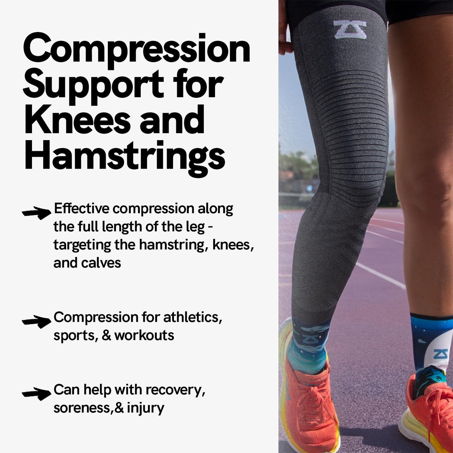 Zensah Full Leg Compression Sleeve - Long Full Length Support for Thigh, Knee, Calf for Men, Women, Running, Basketball, Football (Large, Black)