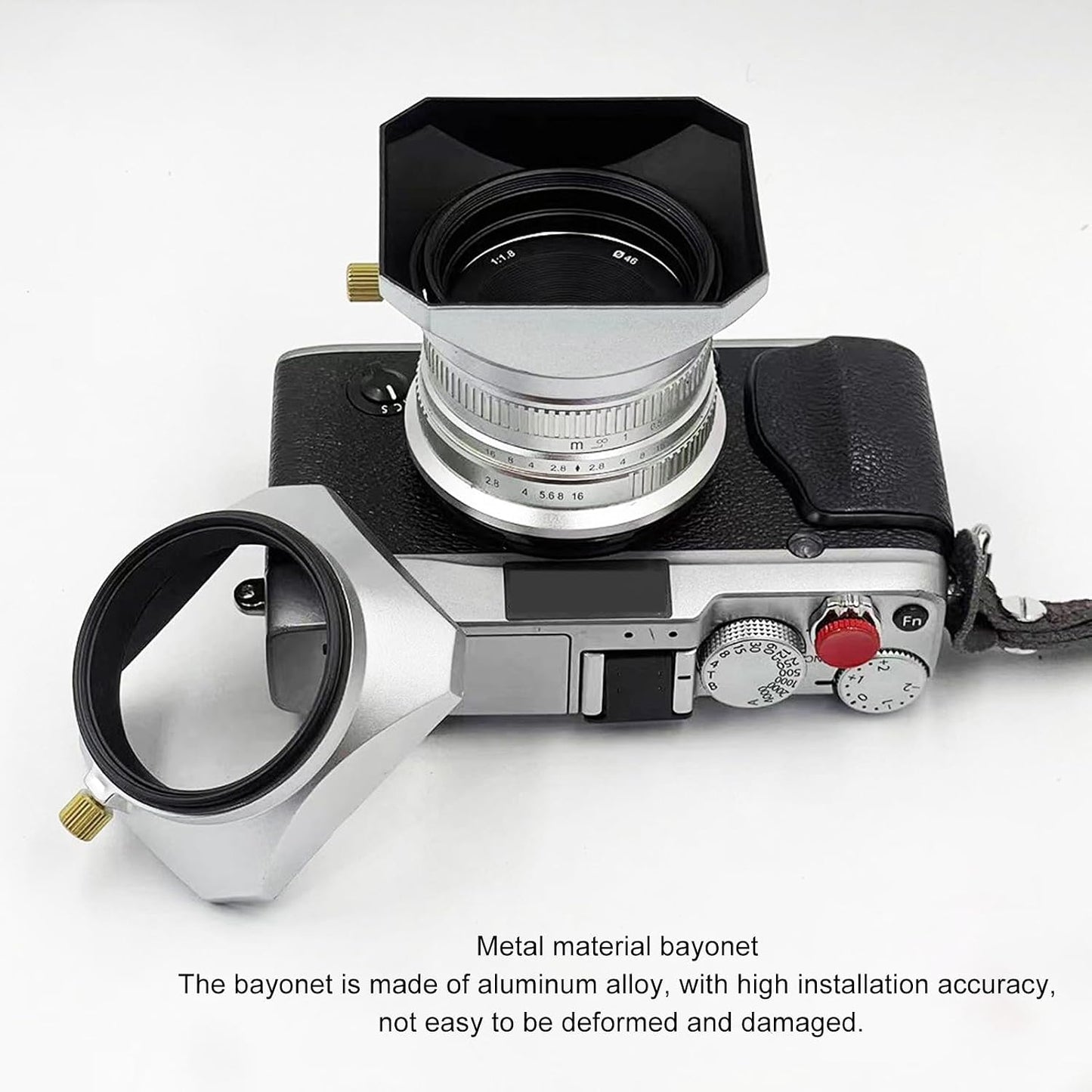 40.5mm Lens Hood for Mirrorless Camera Silver Retro Square Lens Shade Compatible with DSLR and Mirrorless Lenses