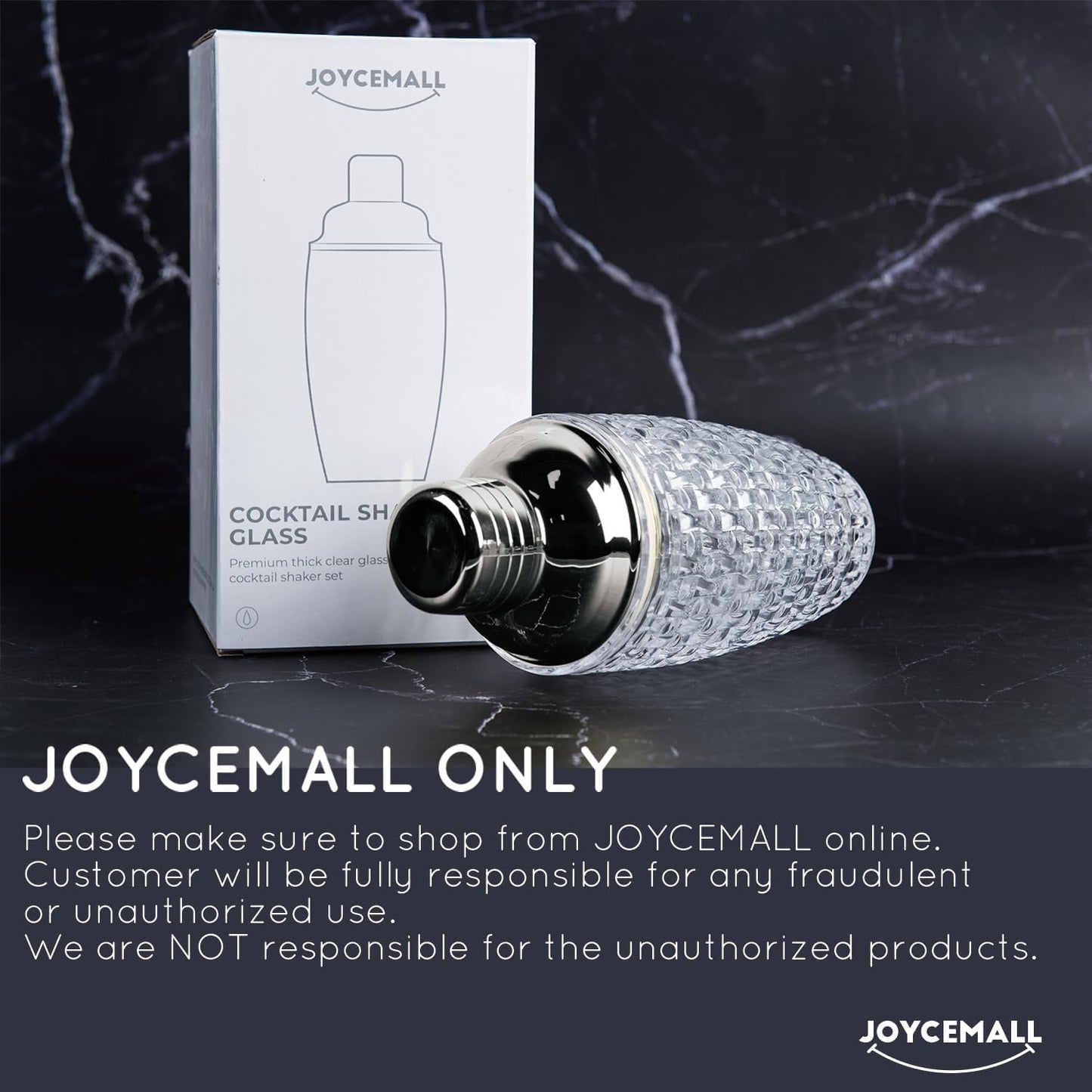JOYCEMALL 13 oz Glass Cocktail Shaker - Leakproof Shaker Set with Metallic Steel Lid & Built - in Strainer, Professional Bar Mixing Set for Martini, Whiskey, Margarita and More Drinks - Silver