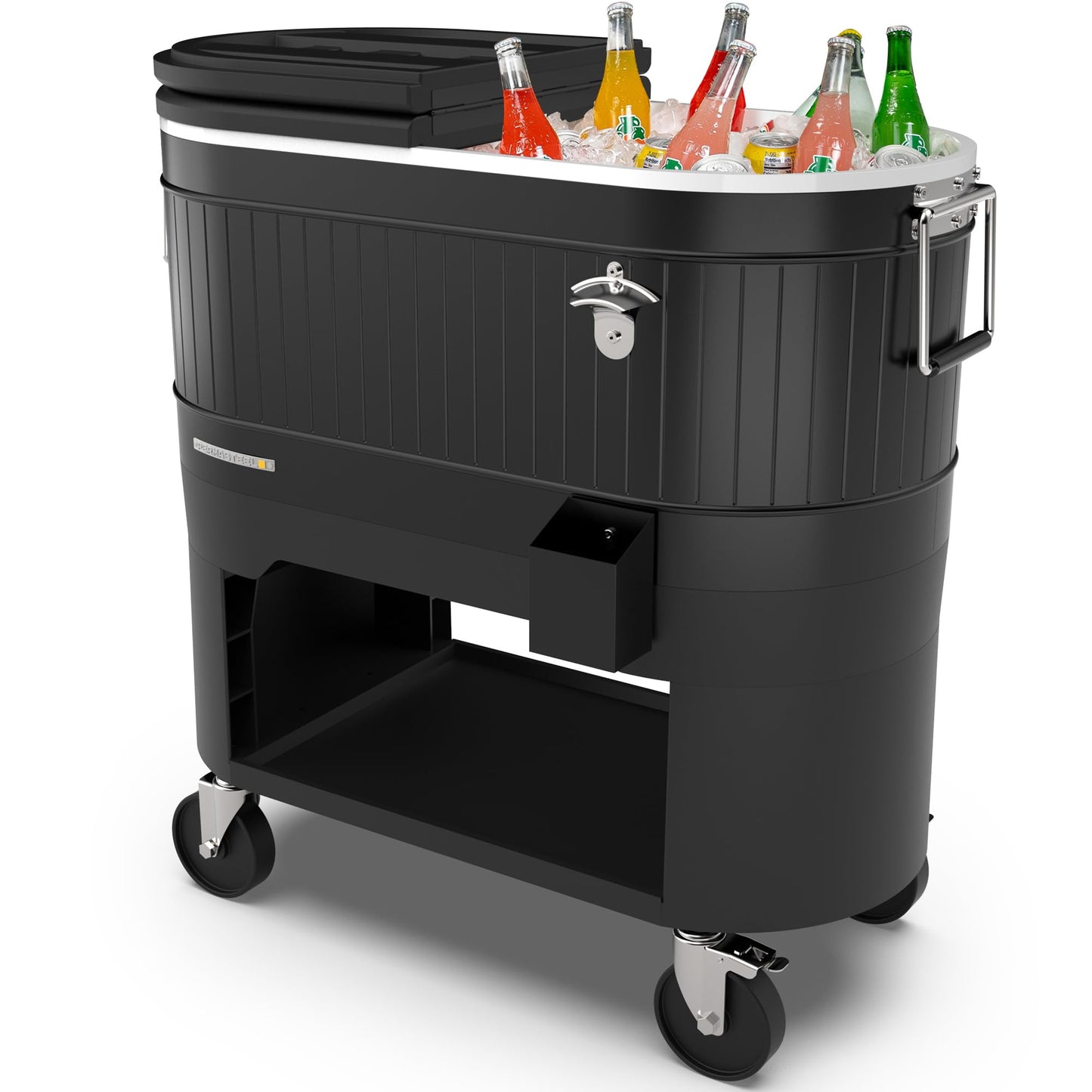 Permasteel 120-Qt Rolling Ice Chest, Portable Patio Party Bar Drink Cooler Cart with Wheels, Drink Dividers - Perfect for Outdoor or Indoor Entertaining, and Parties, Black