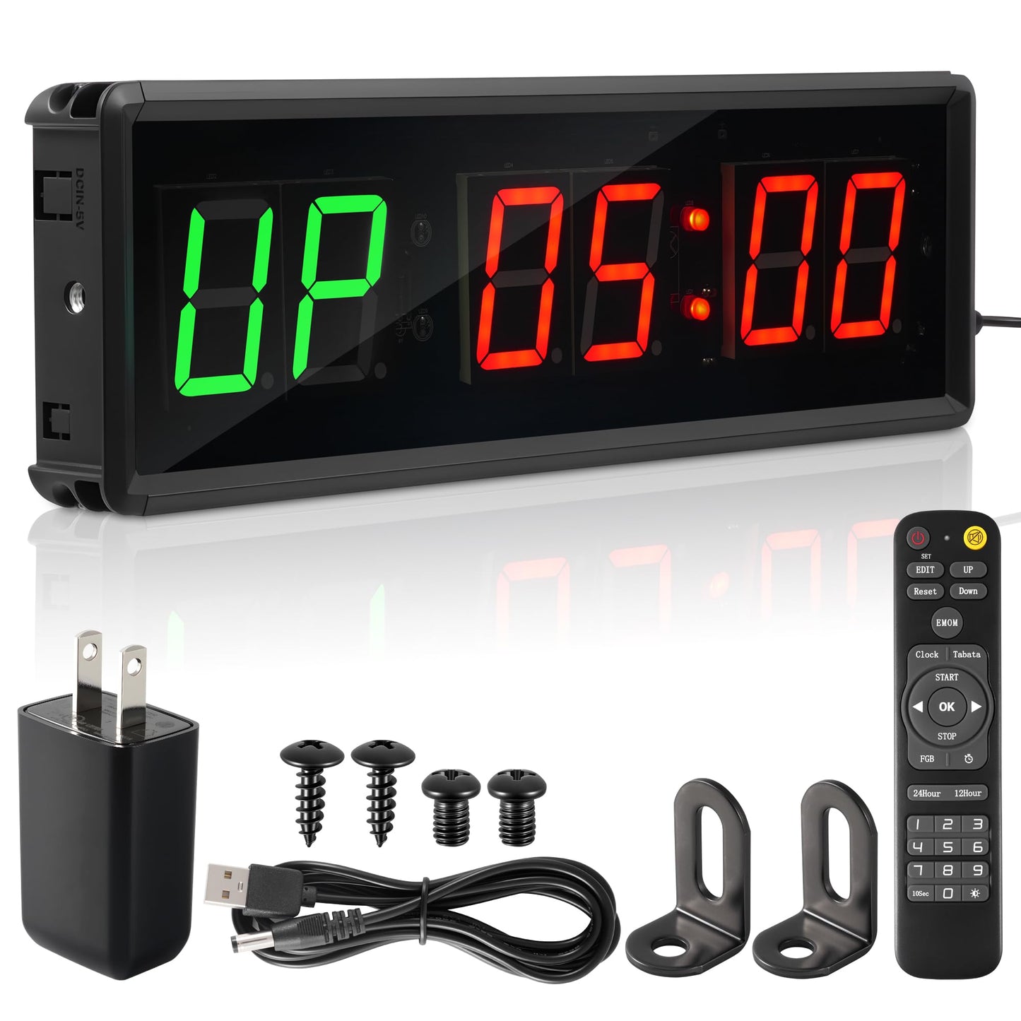Faweskiy Upgraded Gym Timer Clock for Tabata/FBG/EMOM - Large Digital Interval Workout for Fitness Enthusiast, Count Down & Up | Stopwatch | Workout Clock for Home Gym/Yoga/Boxing/Garage Fitness Times