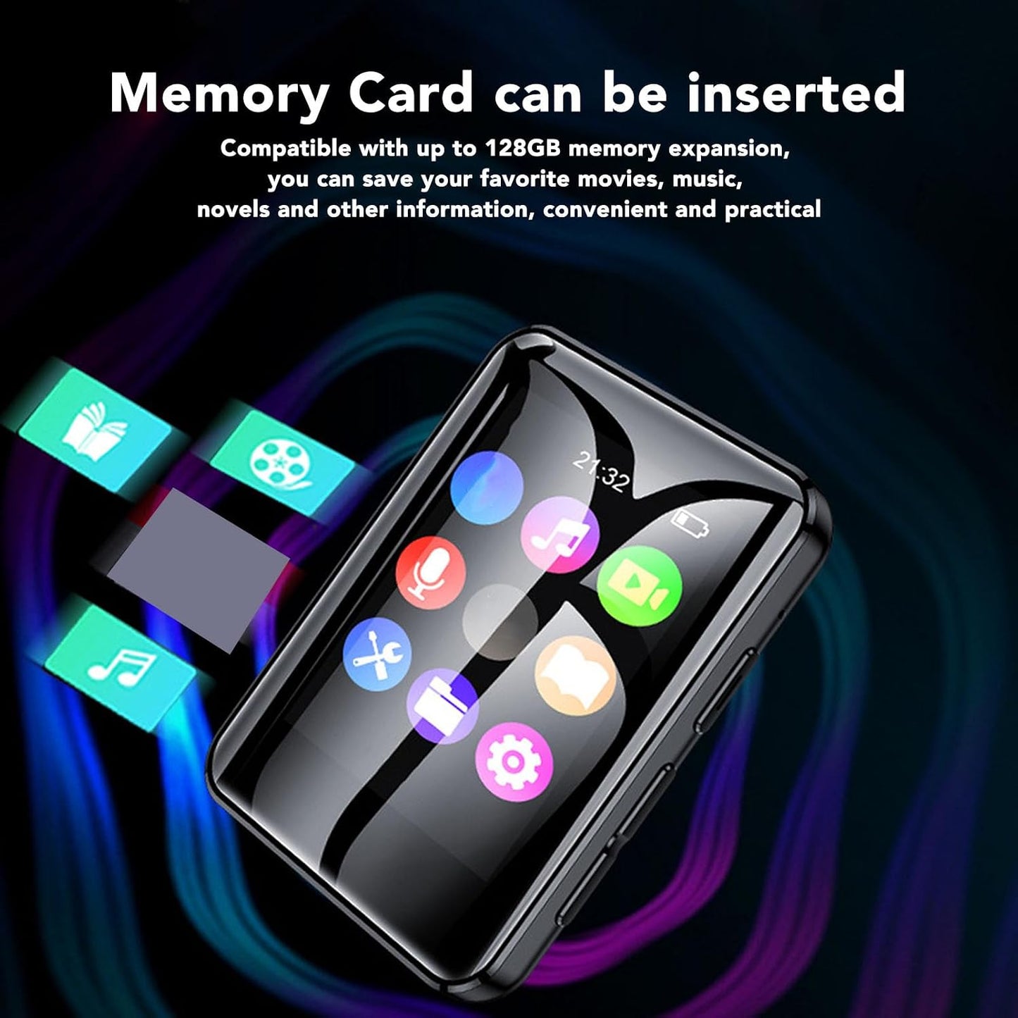 MP3 Bluetooth5.0, 1.8 inch 128GB (32G) Player with Portable Music Player with Back Clip, Built in Speaker, FM Radio