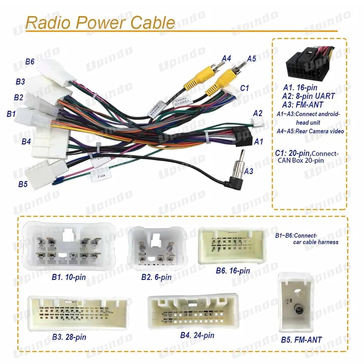 Bestycar 16pin RAV4 Car Radio Stereo Power Retrofit Wiring Harness Adapter fits for Toyota Camry Corolla Highlander