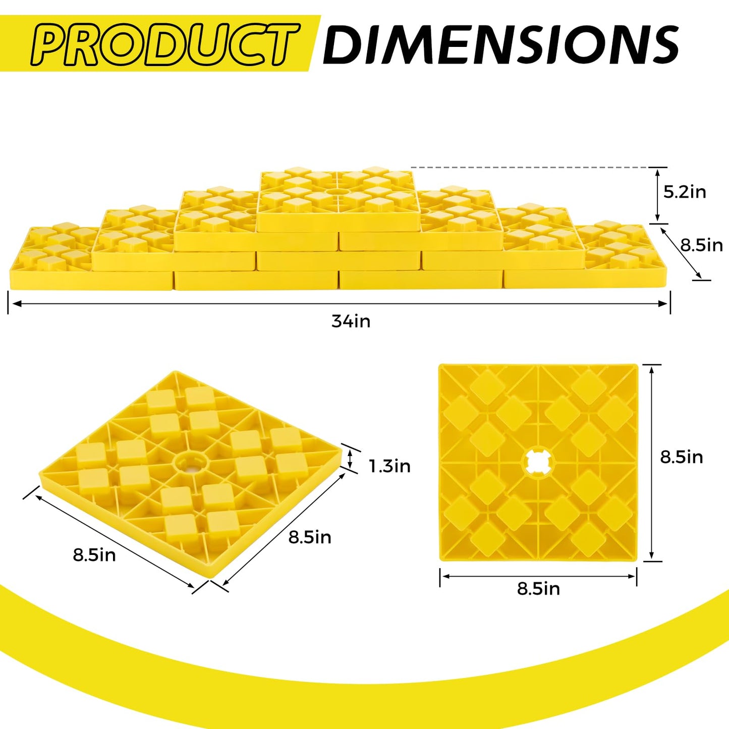 BYERNAUTO RV Leveling Blocks 10 Pack, Heavy Duty Camper Levels Blocks, Interlocking Leveling Blocks with Carrying Bag for Single and Dual Wheels Hydraulic Jacks Tongue Jacks Tandem axles Yellow