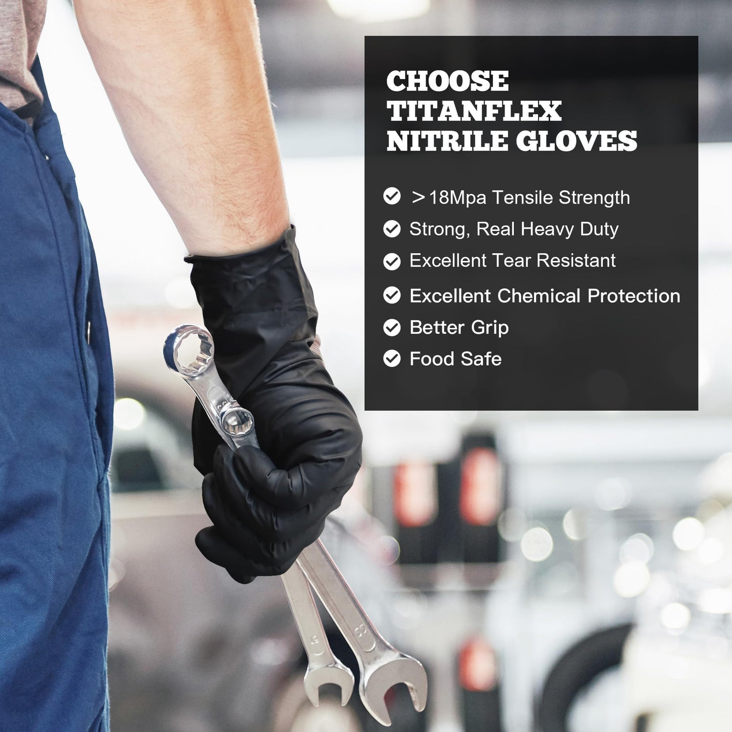 TitanFlex Disposable Nitrile Exam Gloves, 6-mil, Black, XL 1000-ct Case, Heavy Duty Disposable Gloves, Cooking, Mechanic, Latex Free, Food Safe