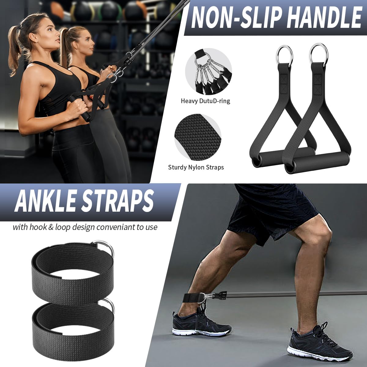 WHATAFIT Resistance Bands, Exercise Bands，Resistance Bands for Working Out, Work Out Bands with Handles for Men and Women Fitness, Strength Training Home Gym Equipment Gray 200LB