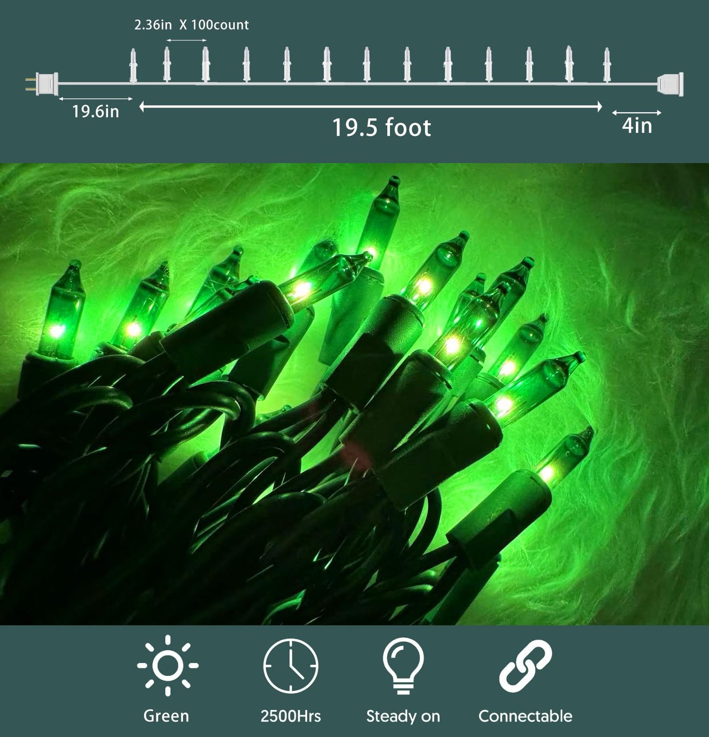 HISHINY Green String Lights 100 Count Mini St Patricks Decorations 21ft UL Certified Copper Wire