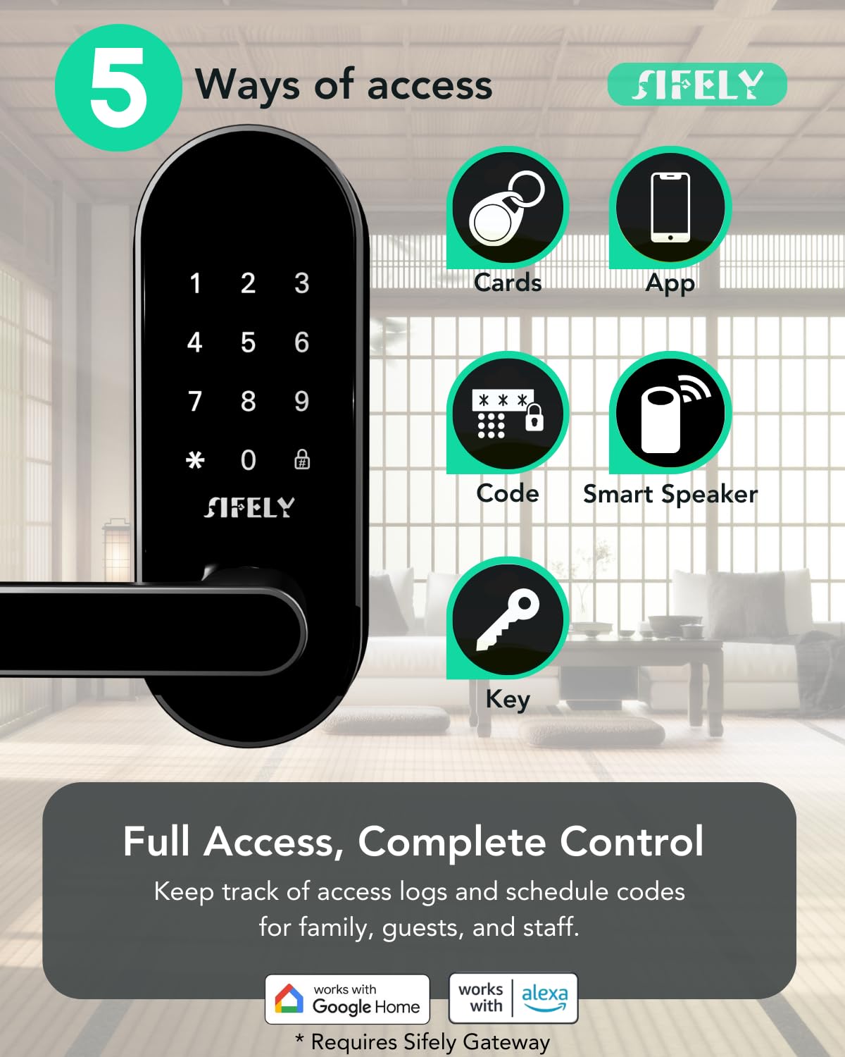Keyless Entry Keypad Smart Door Lock with Handle & Knob – Digital Deadbolt for Front, Bedroom, Office & Interior Doors, App Control for Airbnb, Guests & Kids, Easy DIY Install (No Fingerprint)