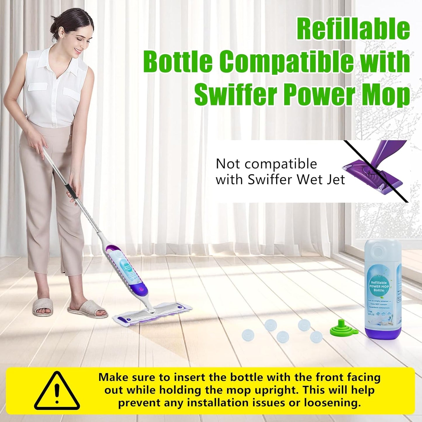 Power Mop Refillable Bottle - 26 FL OZ Leak-Proof HDPE Solution Container with 5 Silicone Gaskets & Funnel