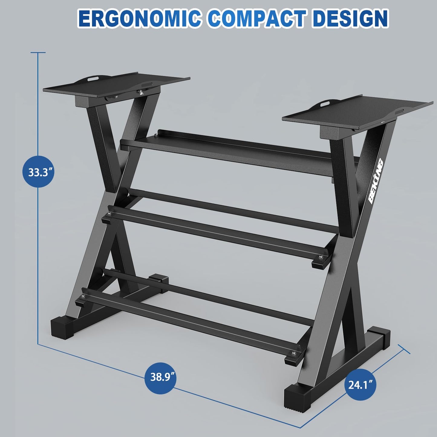 BEKING Dumbbell Rack, 4 Tier Weight Storage Rack for Dumbbells, Kettlebells, Adjustable Dumbbell Stand Multilevel Free Weight Organizer for Home Gym Fitness